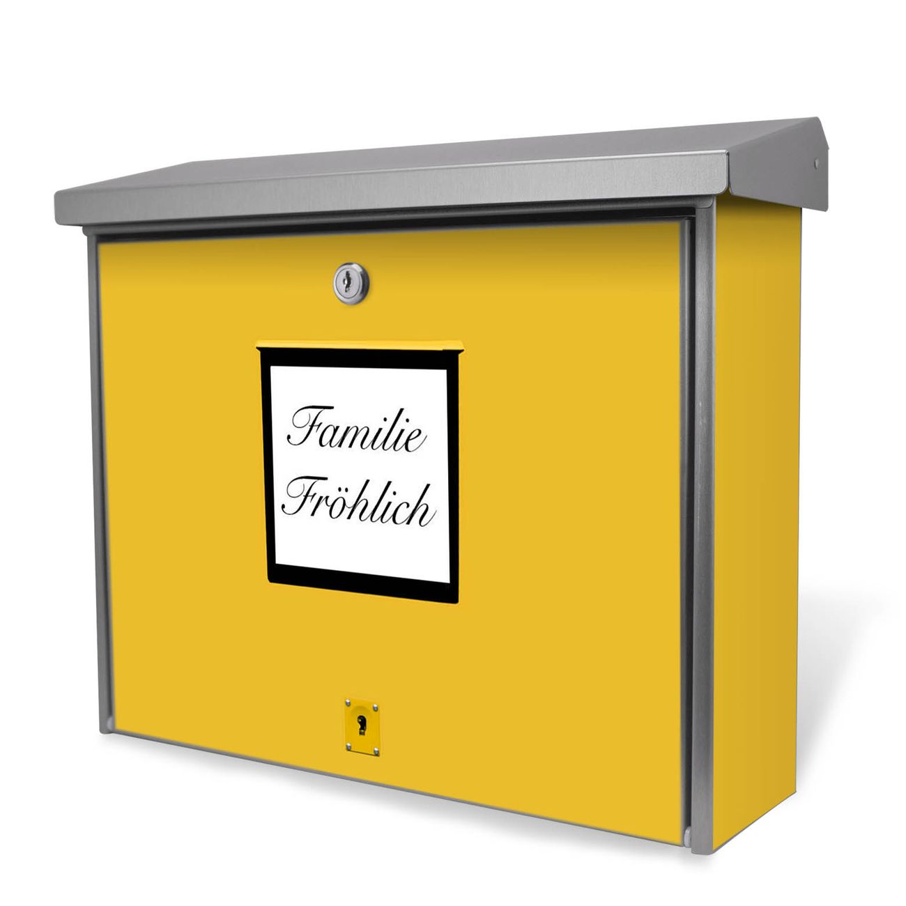 Burg-Wächter Briefkasten Edelstahl mit Regendach und Motiv Postkasten, Briefkasten grau mit 2 Schlüsseln und Montagematerial, geräumiger Postkasten