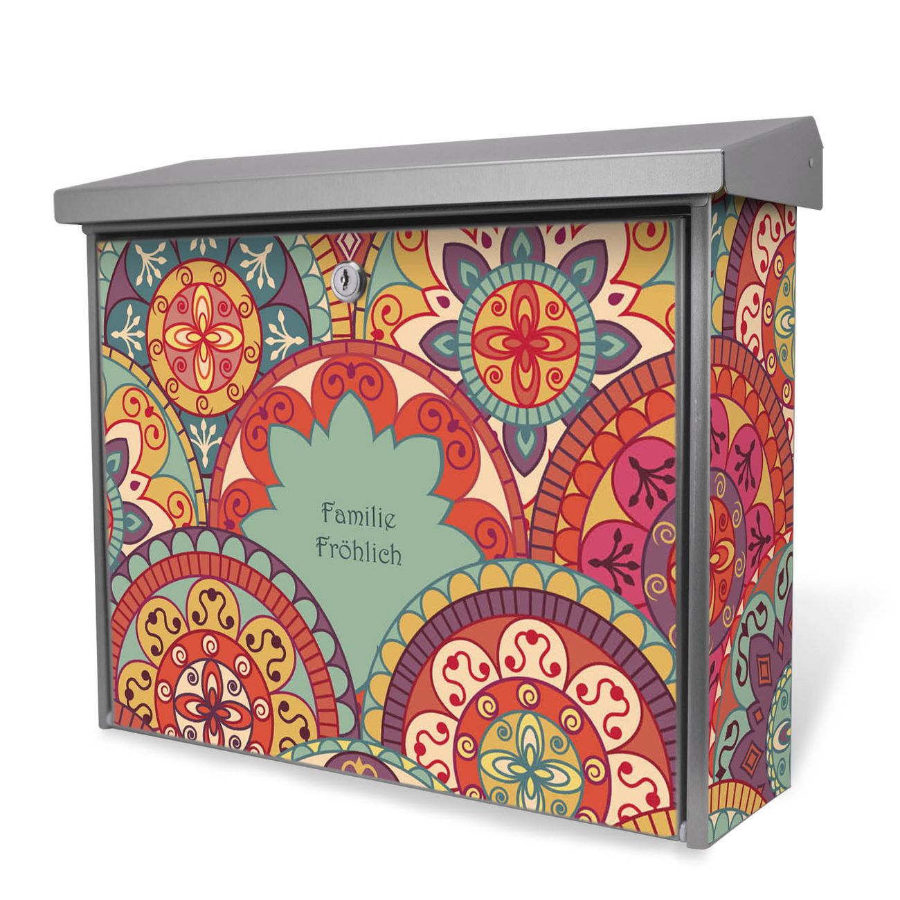 Burg-Wächter Edelstahl Briefkasten groß mit integriertem Zeitungsfach und Namensschild Motiv Rosetten, 2 Schlüsse sowie Montagematerial inklusive