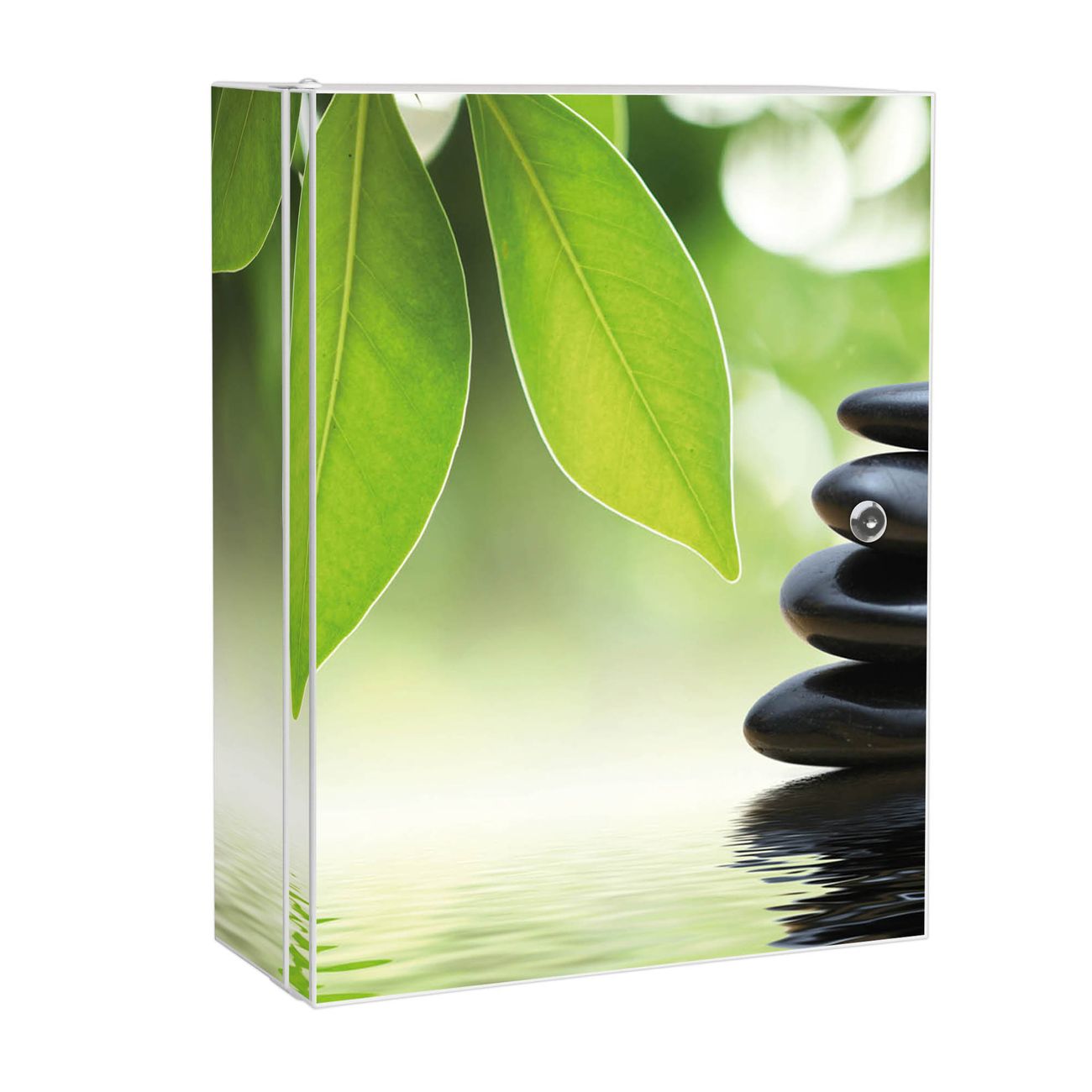 banjado großer Medikamentenschrank Weiß + Front und Seiten beklebt Steine&Relax abschliessbarer Medizinschrank XXL aus Metall mit 3 Schlüsseln Arzneischrank Badezimmer