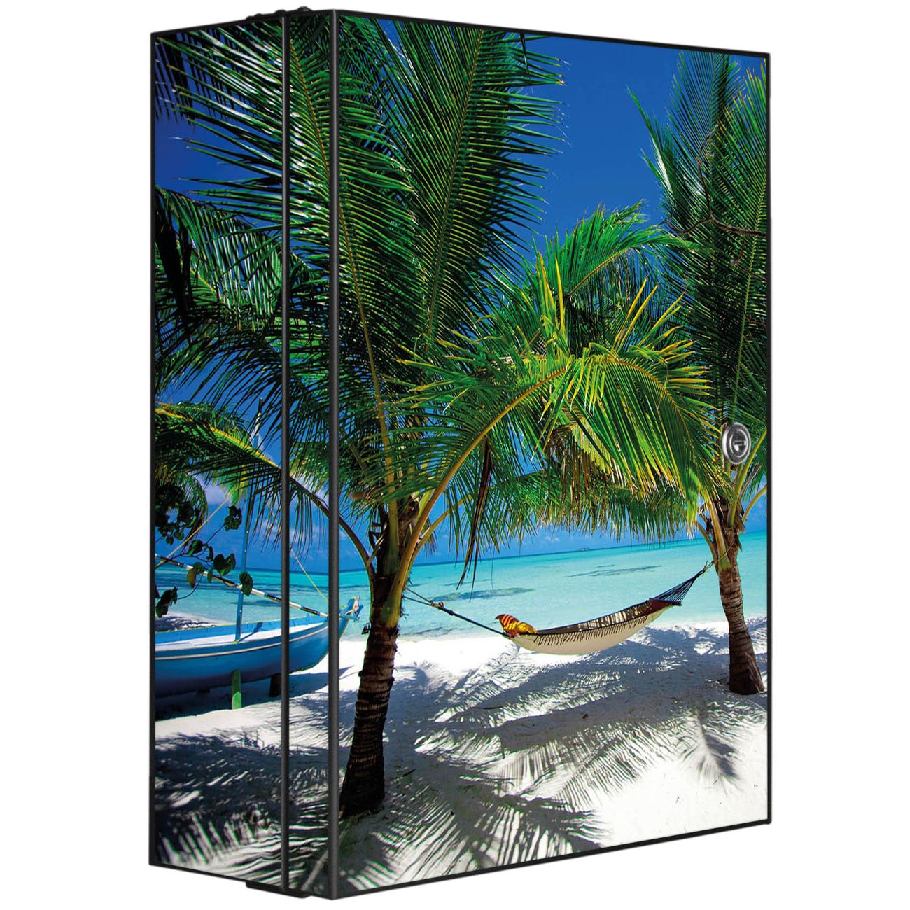 banjado großer Medikamentenschrank Anthrazit + Front und Seiten beklebt Strand abschliessbarer Medizinschrank XXL aus Metall mit 3 Schlüsseln Arzneischrank Badezimmer