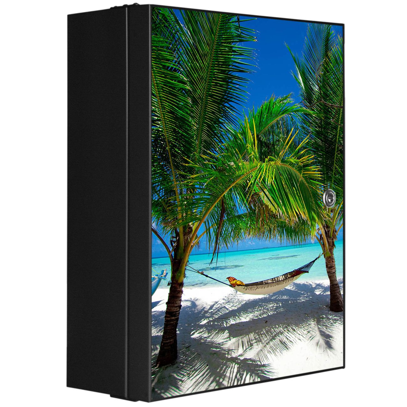 banjado großer Medikamentenschrank Anthrazit + Front beklebt Strand abschliessbarer Medizinschrank XXL aus Metall mit 3 Schlüsseln Arzneischrank Badezimmer