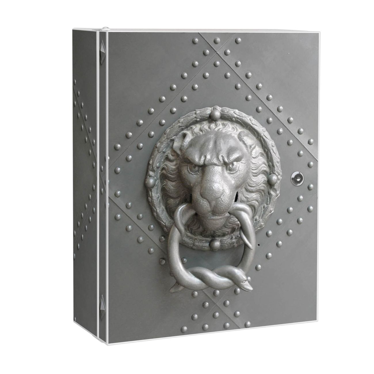 banjado großer Medikamentenschrank Weiß + Front und Seiten beklebt Eisentor abschliessbarer Medizinschrank XXL aus Metall mit 3 Schlüsseln Arzneischrank Badezimmer