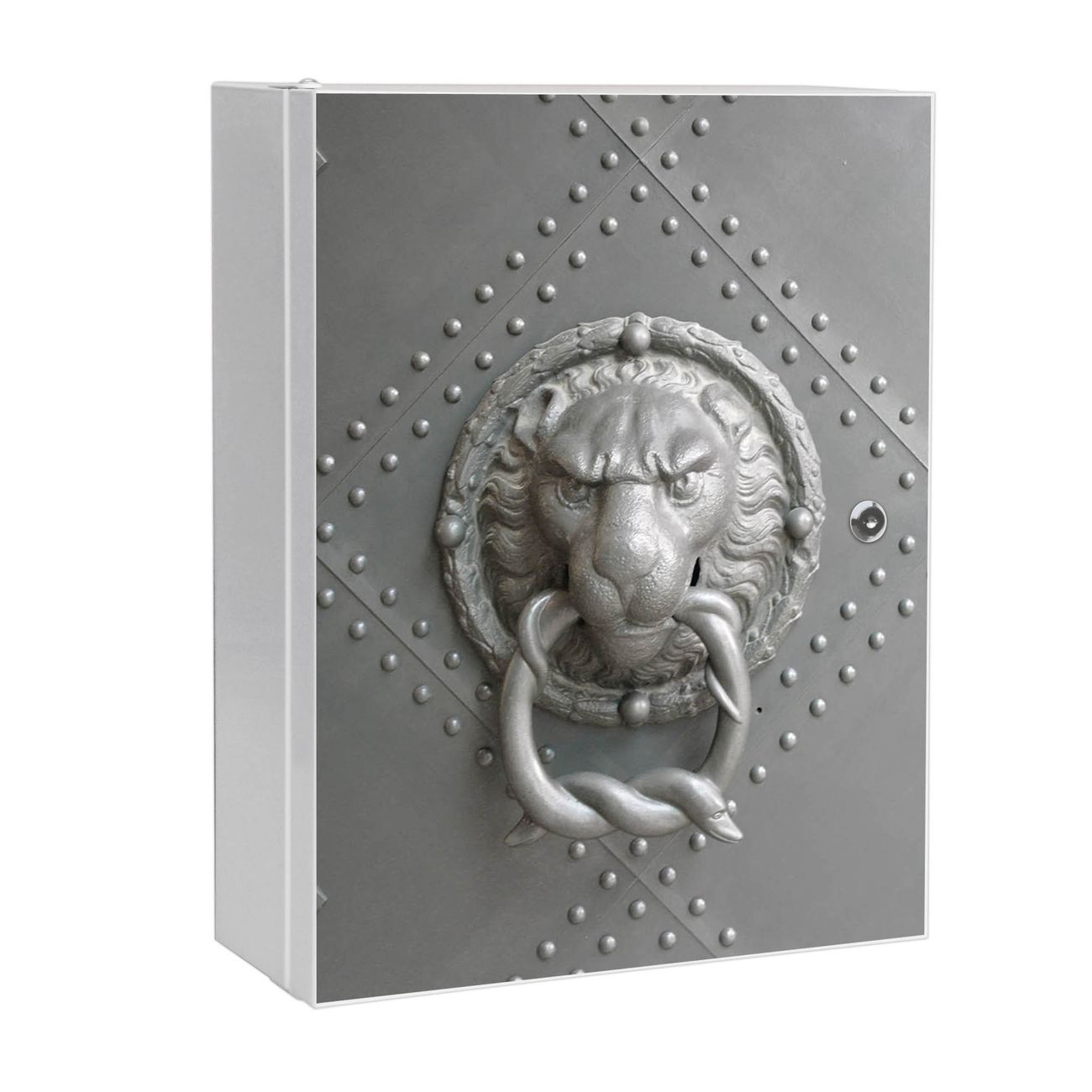 banjado großer Medikamentenschrank Weiß + Front beklebt Eisentor abschliessbarer Medizinschrank XXL aus Metall mit 3 Schlüsseln Arzneischrank Badezimmer