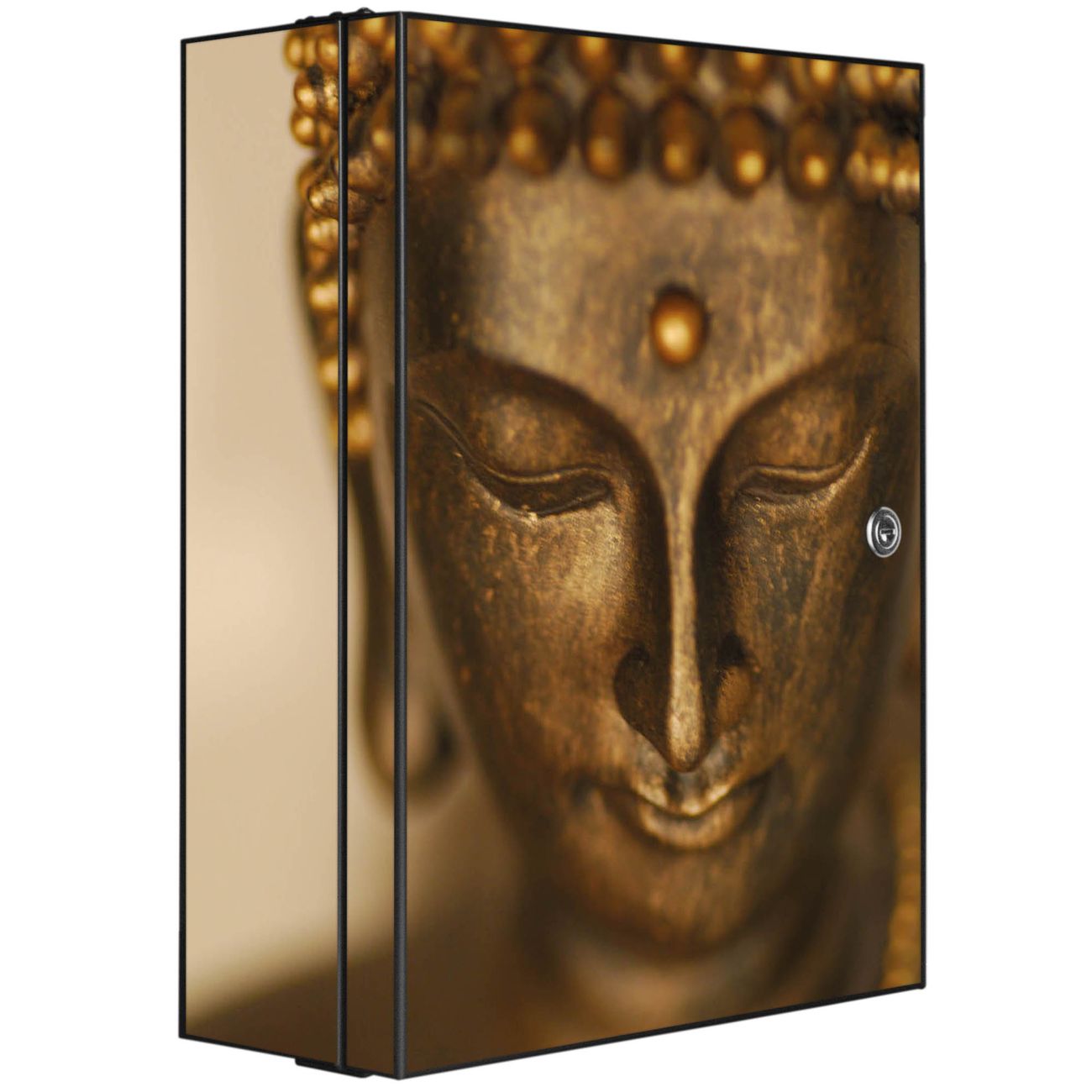 banjado großer Medikamentenschrank Anthrazit + Front und Seiten beklebt Buddha Gold abschliessbarer Medizinschrank XXL aus Metall mit 3 Schlüsseln Arzneischrank Badezimmer
