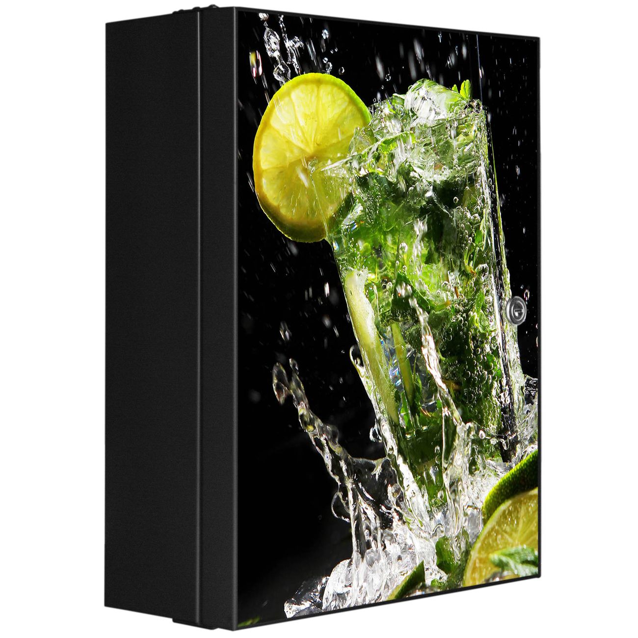 banjado großer Medikamentenschrank Anthrazit + Front beklebt Cocktail abschliessbarer Medizinschrank XXL aus Metall mit 3 Schlüsseln Arzneischrank Badezimmer