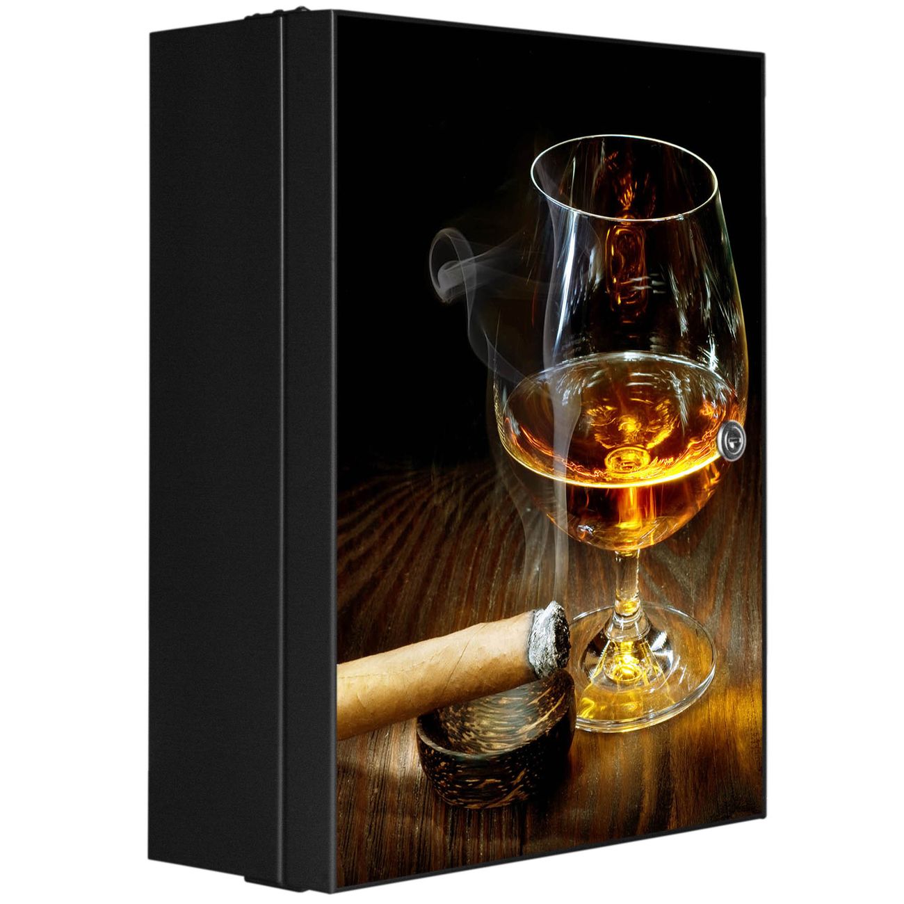 banjado großer Medikamentenschrank Anthrazit + Front beklebt Whiskey Rum abschliessbarer Medizinschrank XXL aus Metall mit 3 Schlüsseln Arzneischrank Badezimmer