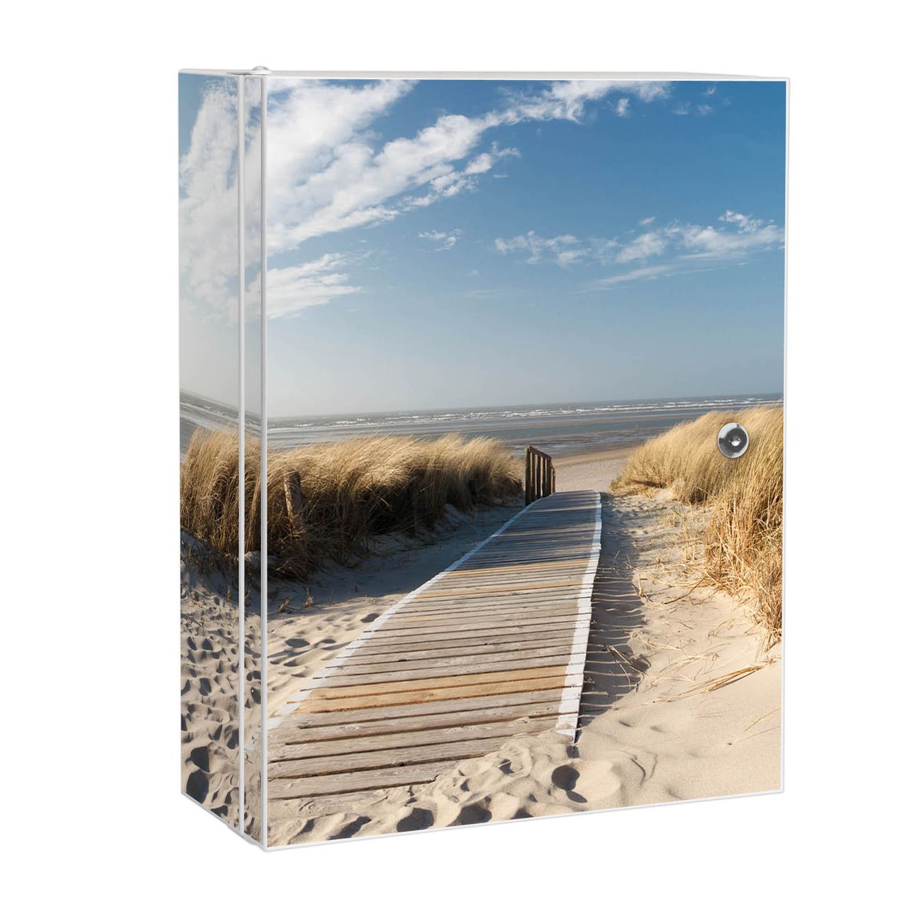 banjado großer Medikamentenschrank Weiß + Front und Seiten beklebt Dünen abschliessbarer Medizinschrank XXL aus Metall mit 3 Schlüsseln Arzneischrank Badezimmer