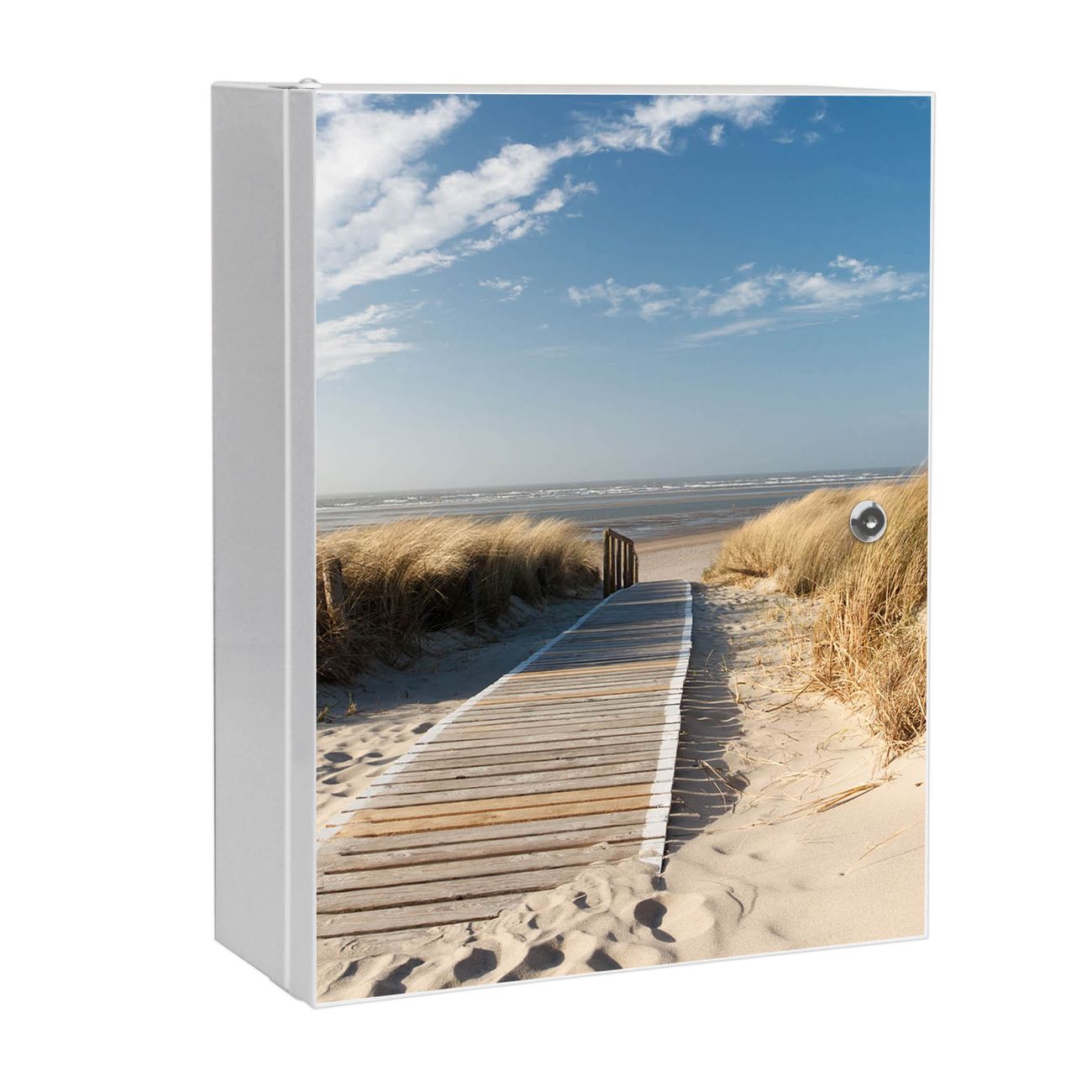 banjado großer Medikamentenschrank Weiß + Front beklebt Dünen abschliessbarer Medizinschrank XXL aus Metall mit 3 Schlüsseln Arzneischrank Badezimmer