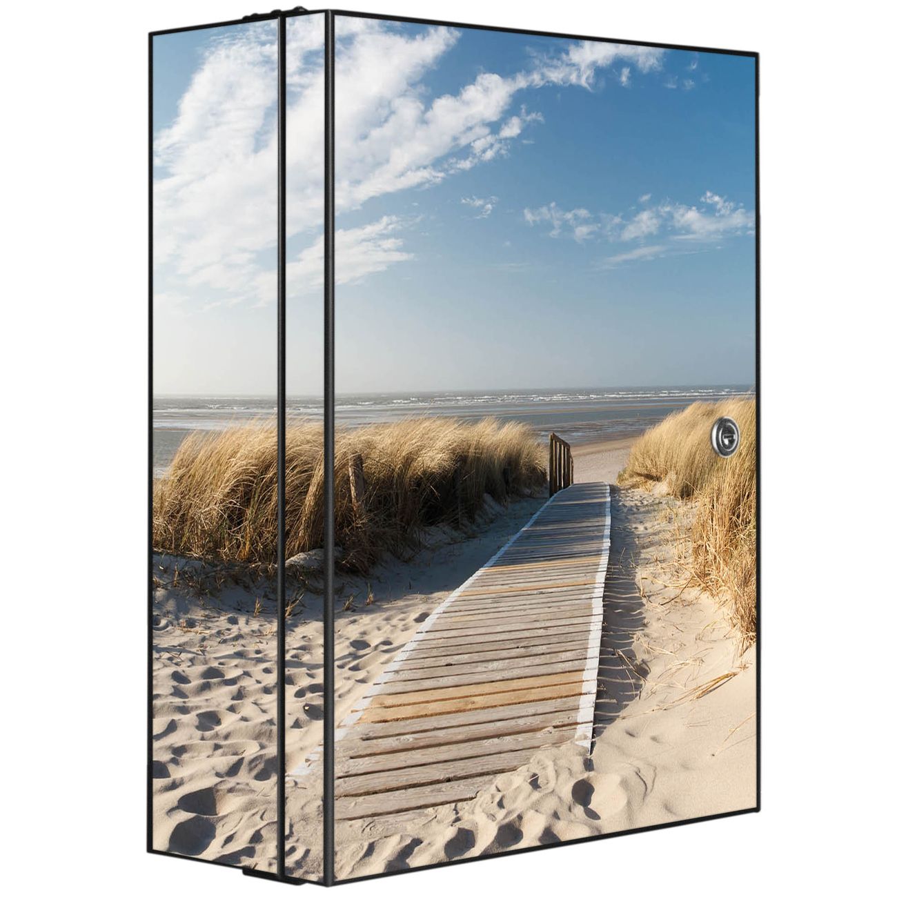 banjado großer Medikamentenschrank Anthrazit + Front und Seiten beklebt Dünen abschliessbarer Medizinschrank XXL aus Metall mit 3 Schlüsseln Arzneischrank Badezimmer