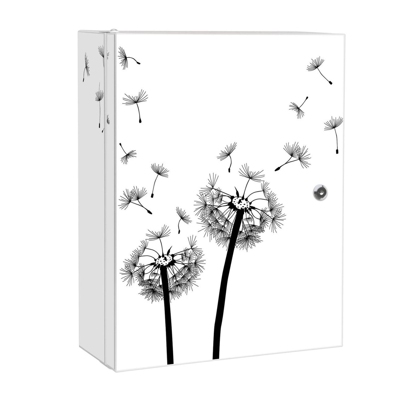 banjado großer Medikamentenschrank Weiß + Front und Seiten beklebt Pusteblume 2 abschliessbarer Medizinschrank XXL aus Metall mit 3 Schlüsseln Arzneischrank Badezimmer