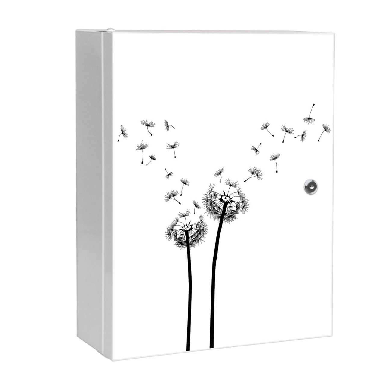 banjado großer Medikamentenschrank Weiß + Front beklebt Pusteblume 2 abschliessbarer Medizinschrank XXL aus Metall mit 3 Schlüsseln Arzneischrank Badezimmer