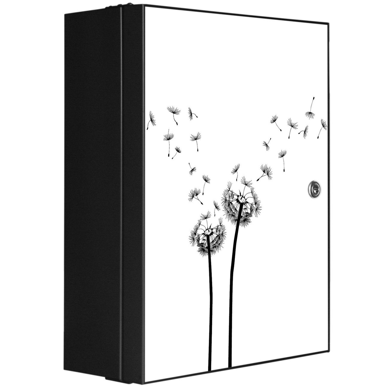 banjado großer Medikamentenschrank Anthrazit + Front beklebt Pusteblume 2 abschliessbarer Medizinschrank XXL aus Metall mit 3 Schlüsseln Arzneischrank Badezimmer