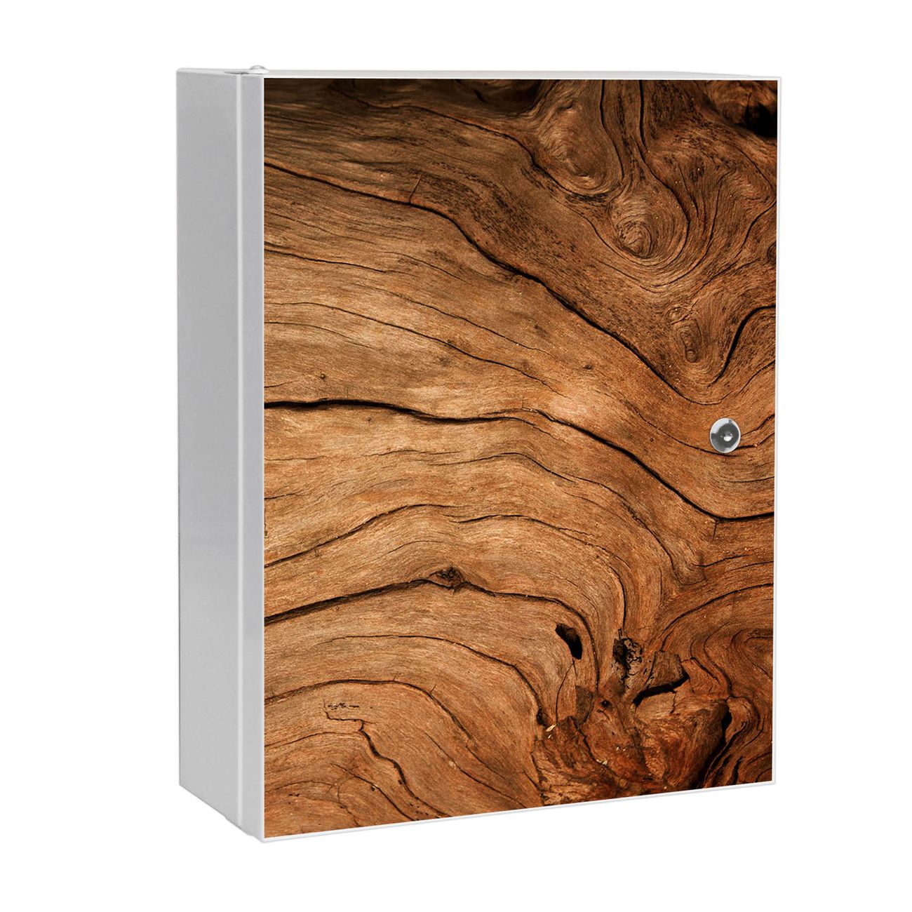 banjado großer Medikamentenschrank Weiß + Front beklebt Holzmaserung abschliessbarer Medizinschrank XXL aus Metall mit 3 Schlüsseln Arzneischrank Badezimmer