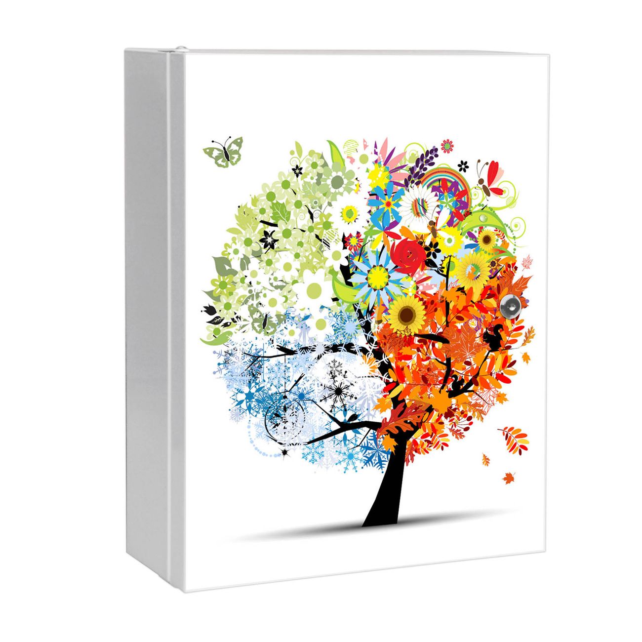 banjado großer Medikamentenschrank Weiß + Front beklebt Baum Blumen abschliessbarer Medizinschrank XXL aus Metall mit 3 Schlüsseln Arzneischrank Badezimmer