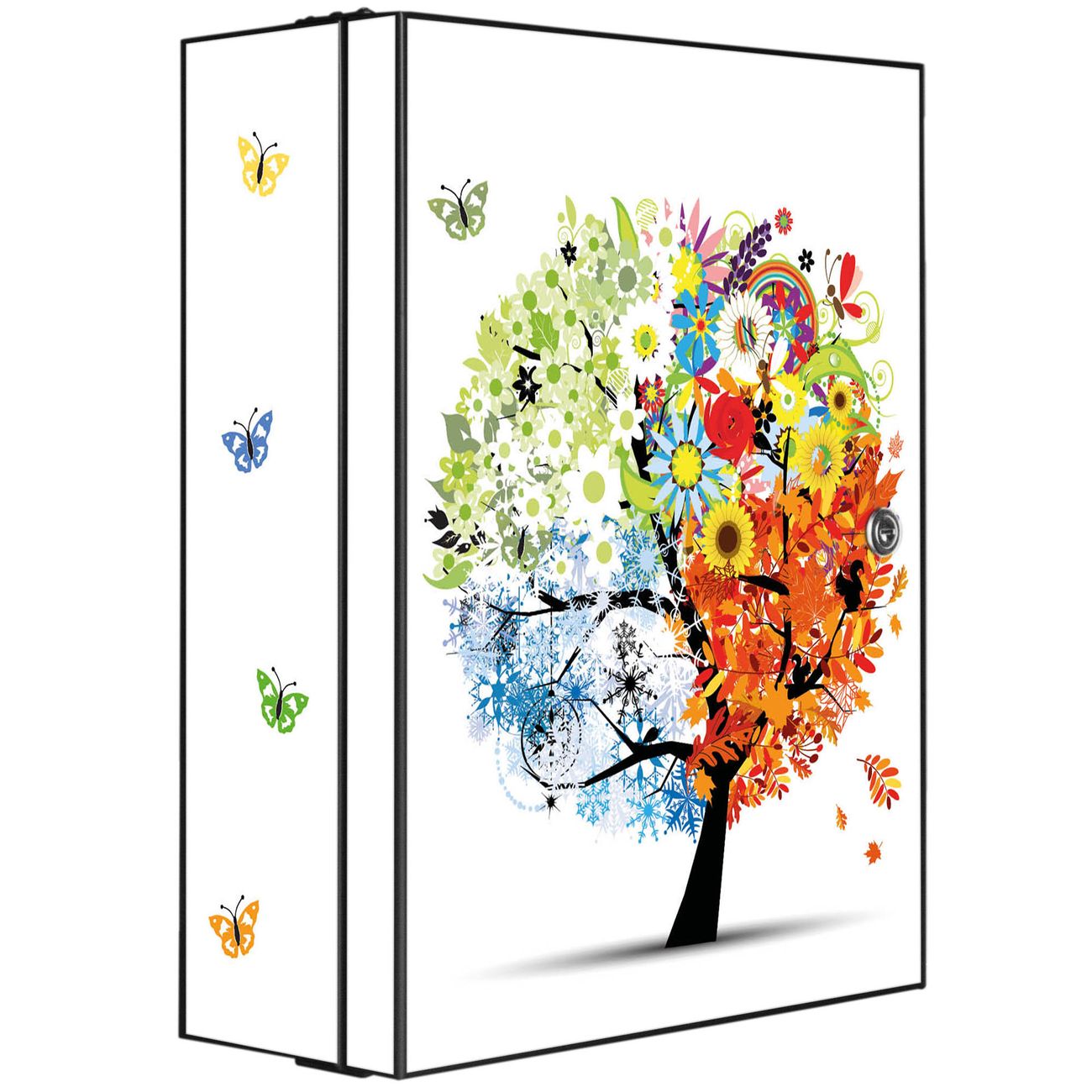 banjado großer Medikamentenschrank Anthrazit + Front und Seiten beklebt Baum Blumen abschliessbarer Medizinschrank XXL aus Metall mit 3 Schlüsseln Arzneischrank Badezimmer