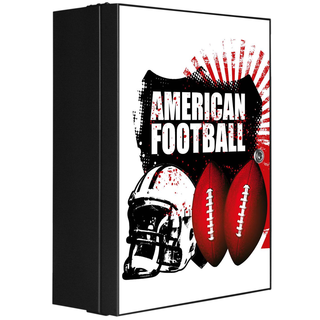 banjado XXL Medizinschrank Anthrazit + Front beklebt Motiv Football abschliessbar Arzneischrank großer Medikamentenschrank, Metall Apothekerschrank, 3 Schlüssel