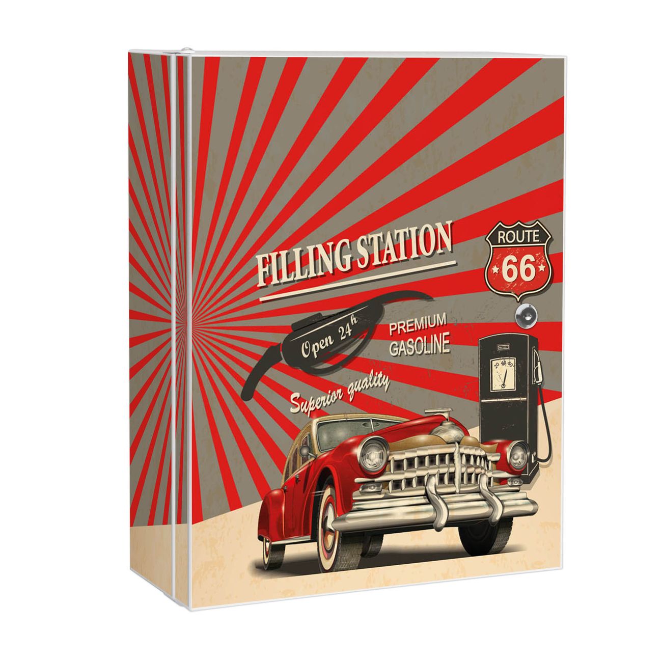 banjado großer Medikamentenschrank Weiß + Front und Seiten beklebt Filling Station abschliessbarer Medizinschrank XXL aus Metall mit 3 Schlüsseln Arzneischrank Badezimmer