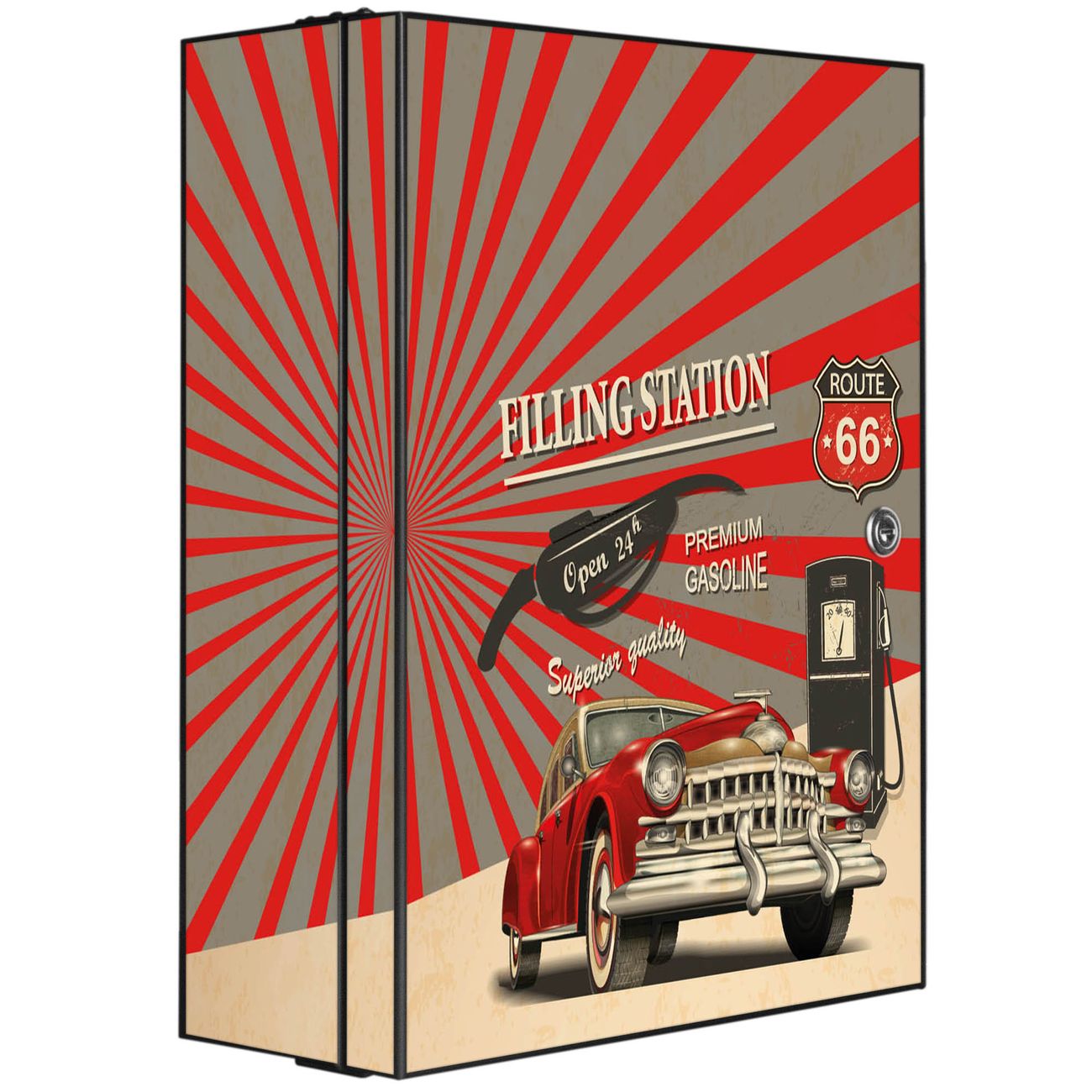 banjado großer Medikamentenschrank Anthrazit + Front und Seiten beklebt Filling Station abschliessbarer Medizinschrank XXL aus Metall mit 3 Schlüsseln Arzneischrank Badezimmer