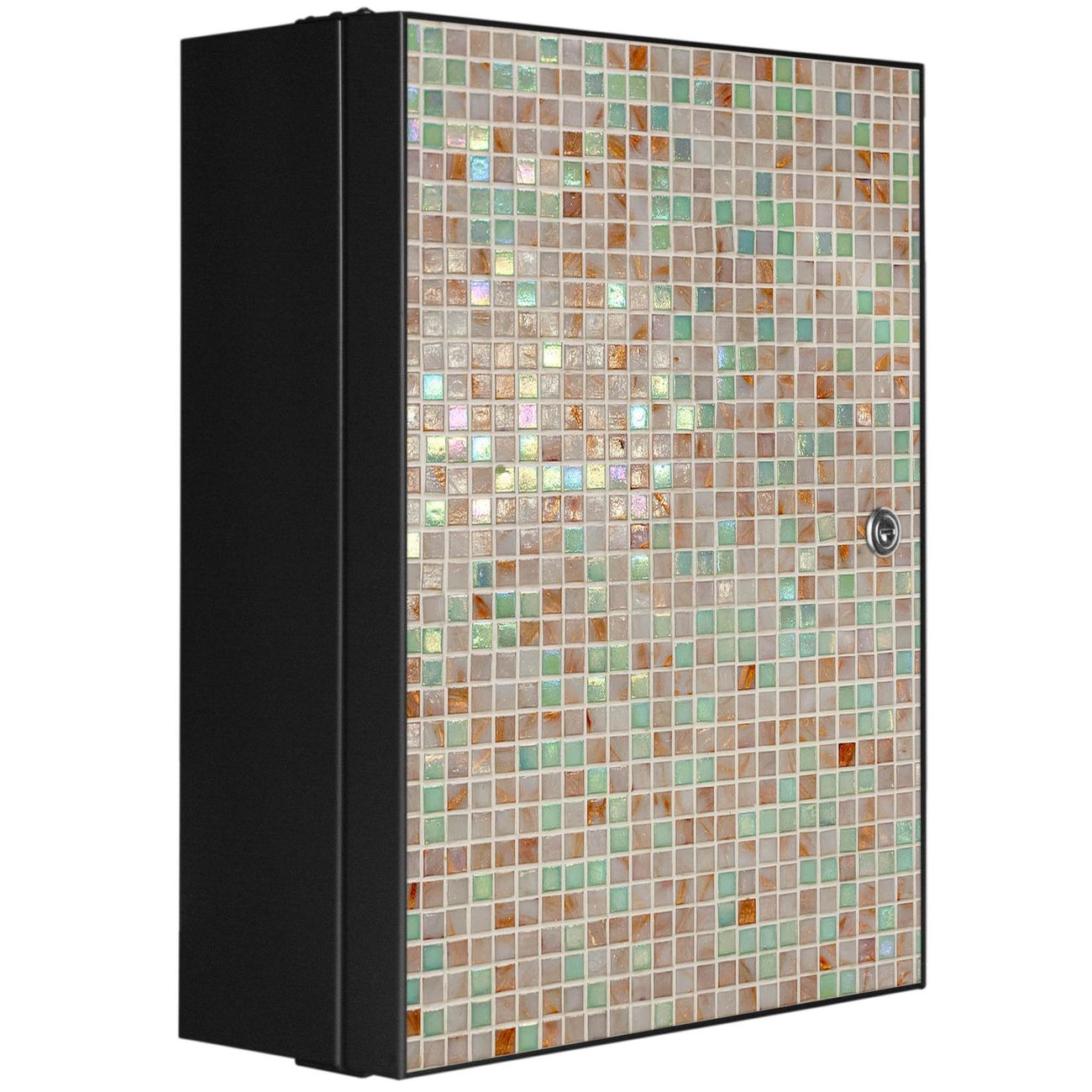 banjado großer Medikamentenschrank Anthrazit + Front beklebt Grüne Fliesen abschliessbarer Medizinschrank XXL aus Metall mit 3 Schlüsseln Arzneischrank Badezimmer