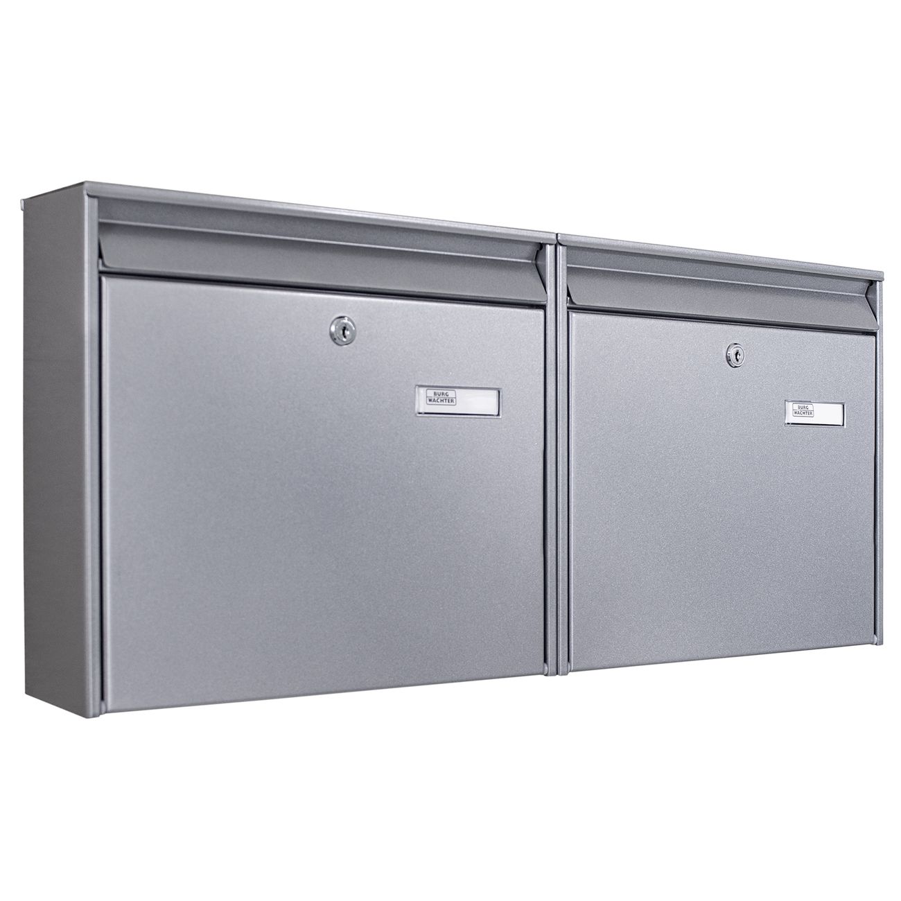 banjado Briefkastenanlage 2 Parteien Briefkästen Doppelbriefkasten Silber mit Namensschild