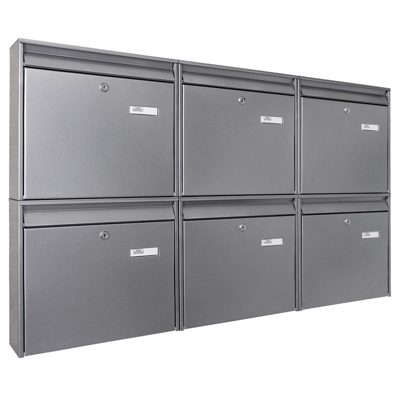 banjado Briefkastenanlage 6 Parteien Briefkästen Silber mit Namensschild