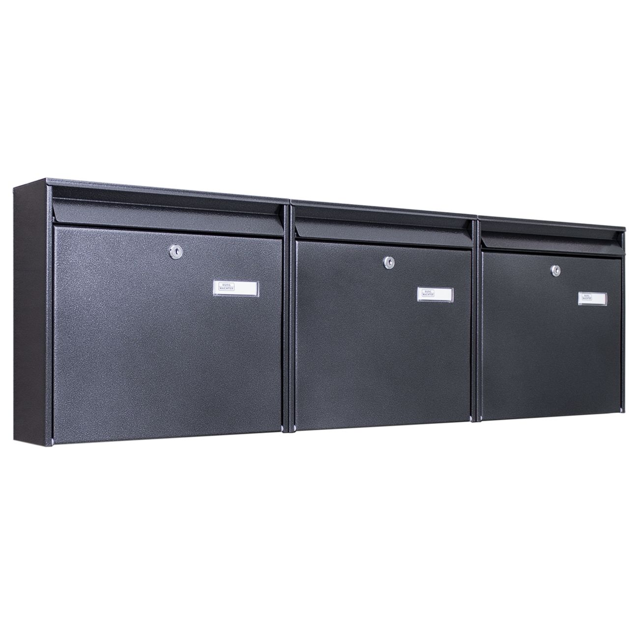 banjado Briefkastenanlage 3 Parteien Briefkästen Schwarz mit Namensschild