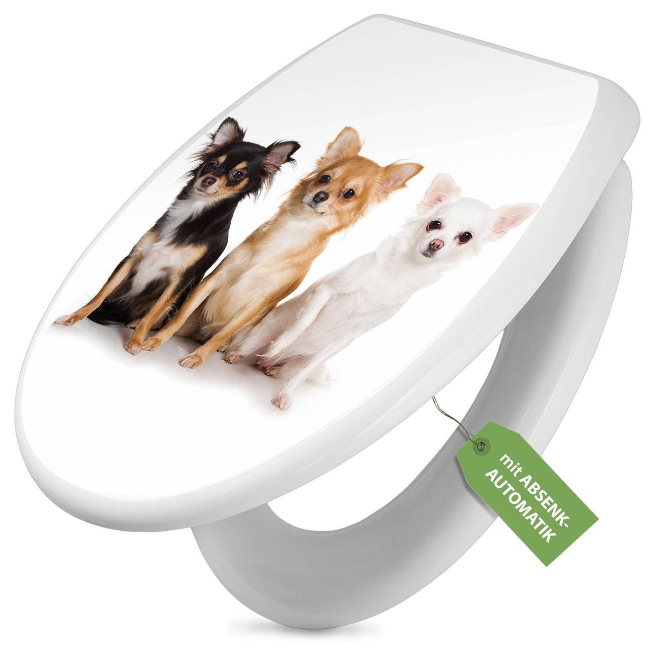 banjado Klobrille mit Absenkautomatik kaufen, Toilettendeckel weiss ohne Kindersitz, Leichte Montage und Dämpfungsverschluss, Motiv Chihuahua