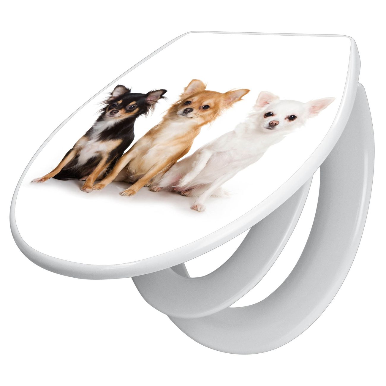 banjado Klobrille mit Absenkautomatik kaufen, Toilettendeckel weiss mit Kindersitz, Leichte Montage und Dämpfungsverschluss, Motiv Chihuahua