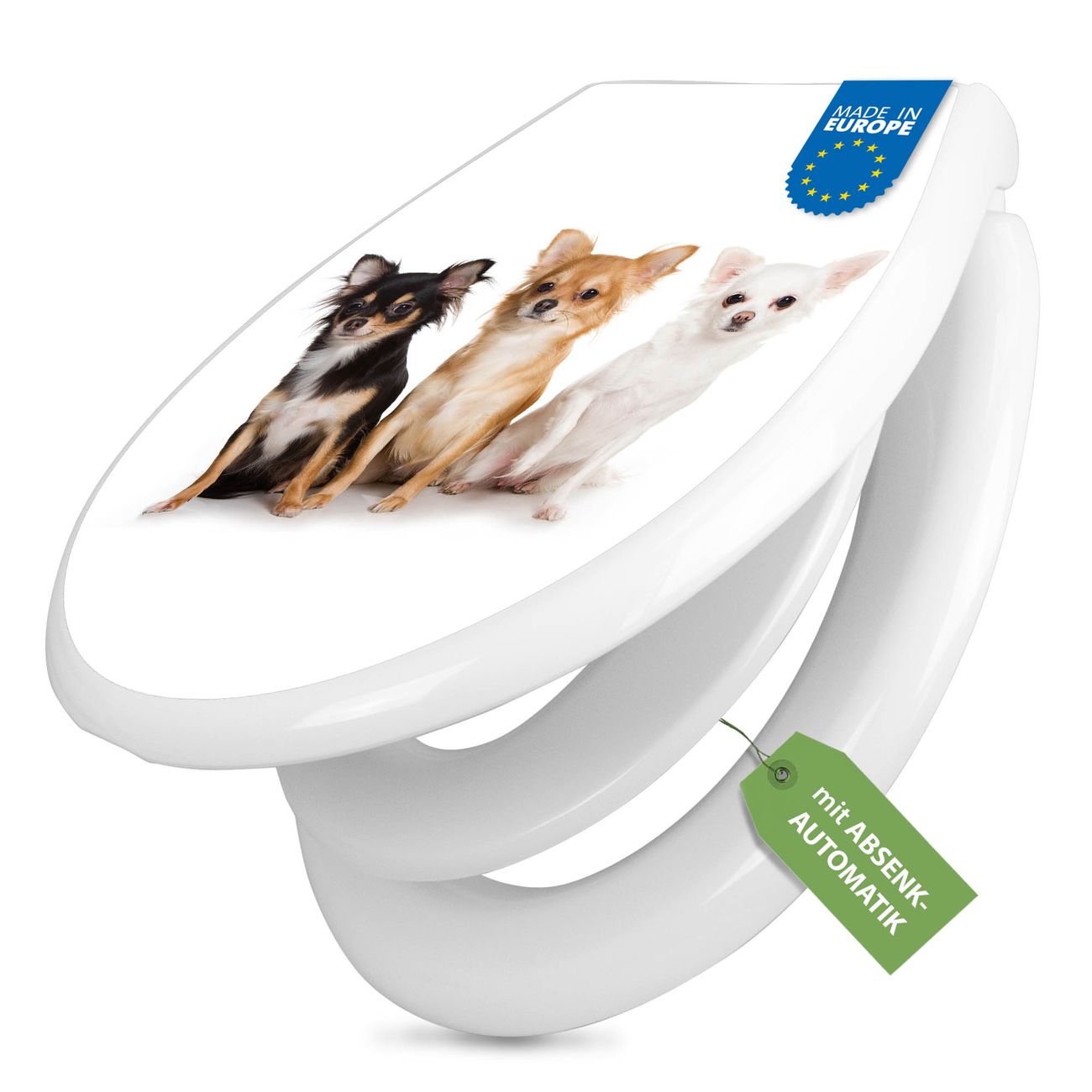 banjado Klobrille mit Absenkautomatik kaufen, Toilettendeckel weiss mit Kindersitz, Leichte Montage und Dämpfungsverschluss, Motiv Chihuahua