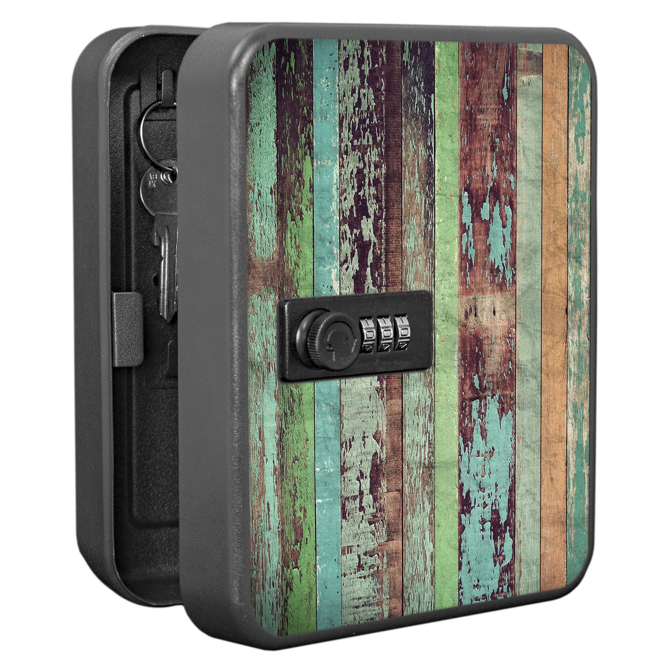 Schlüsselkasten abschließbar Motiv Bunte Bretterwand Klein