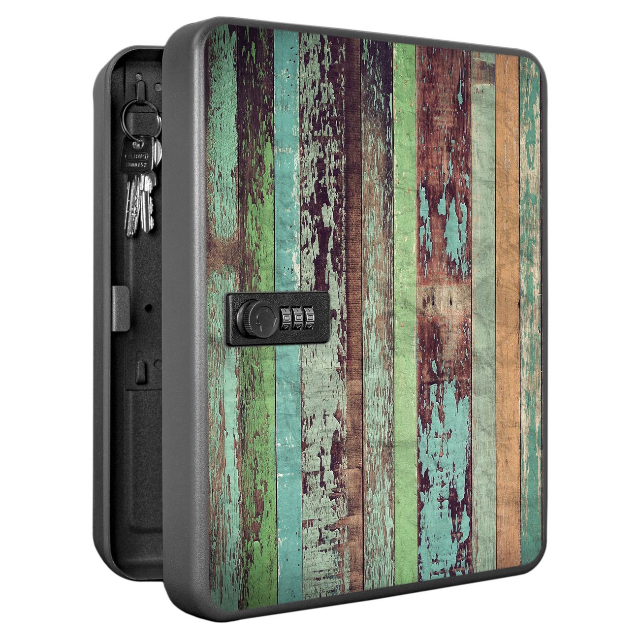 Schlüsselkasten abschließbar Motiv Bunte Bretterwand Groß