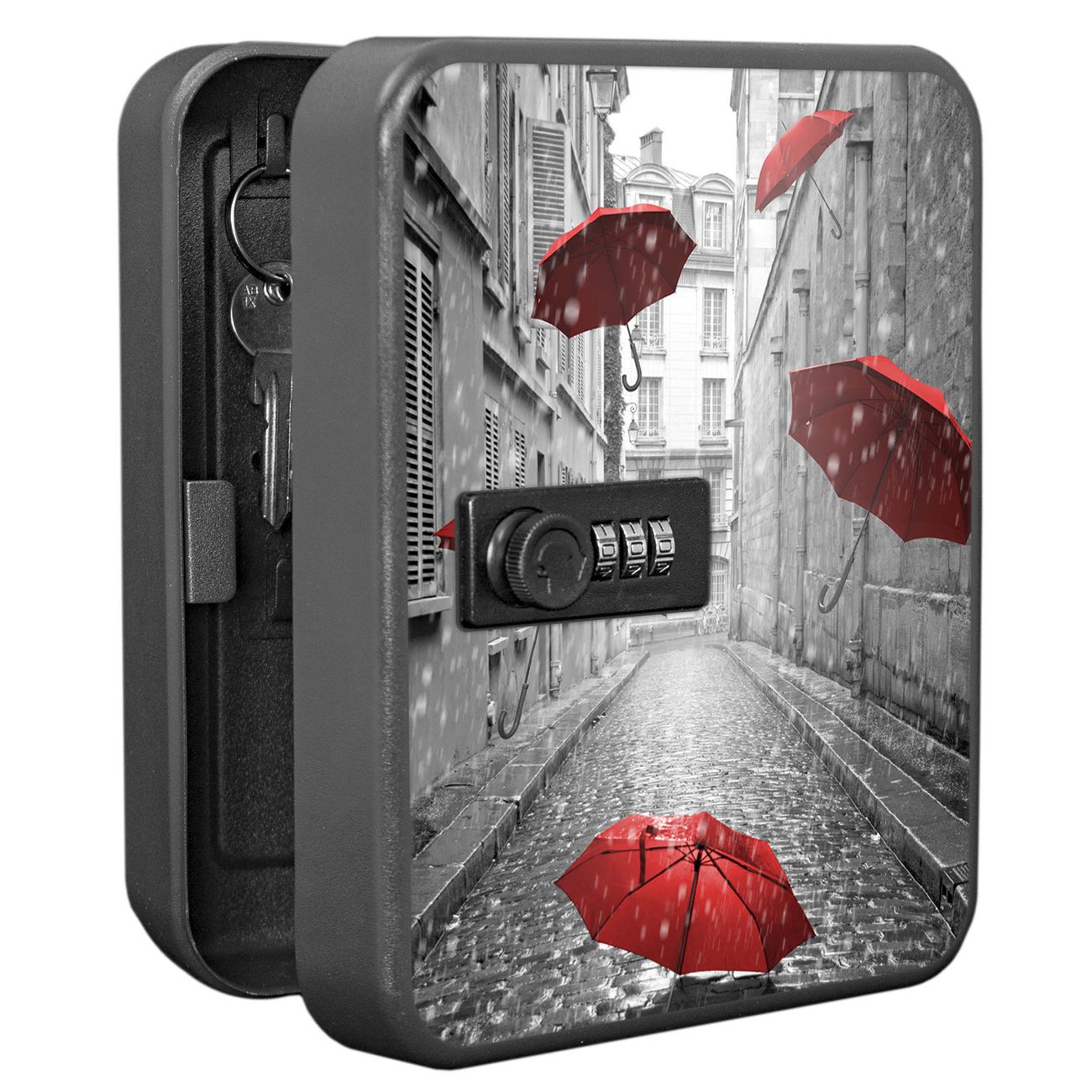 Schlüsselkasten abschließbar Motiv Rote Schirme Klein