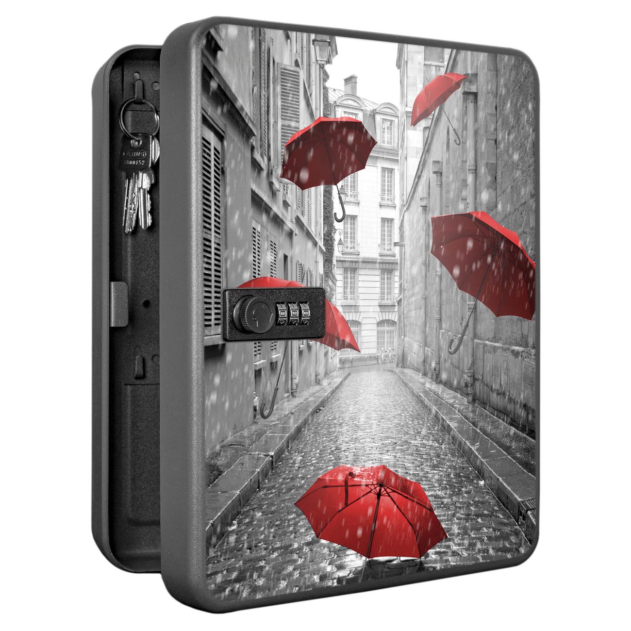 Schlüsselkasten abschließbar Motiv Rote Schirme Groß