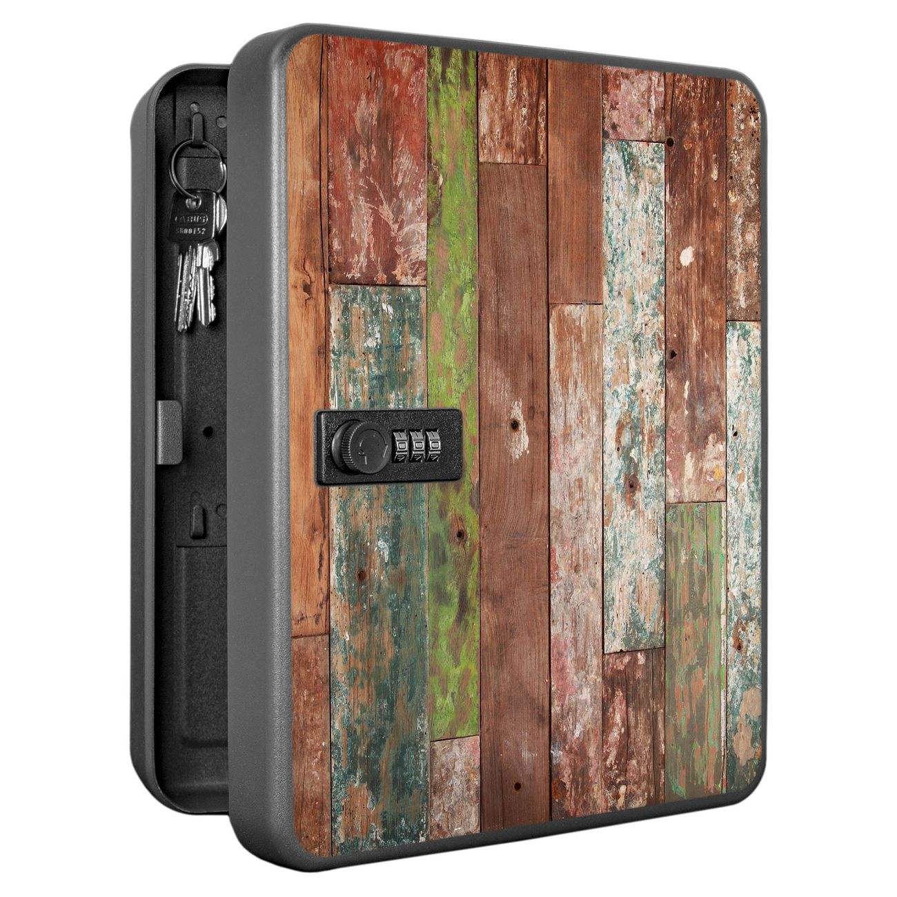 Schlüsselkasten abschließbar Motiv Buntes Holz Groß