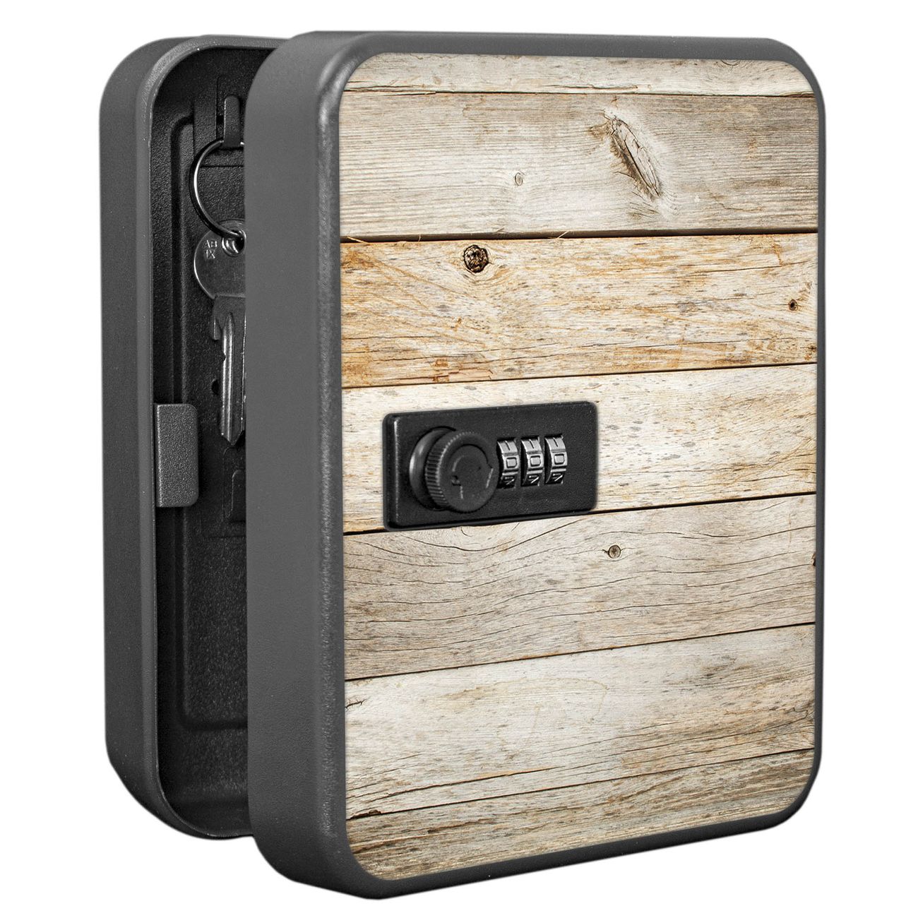 Schlüsselkasten abschließbar Motiv Graues Holz Klein