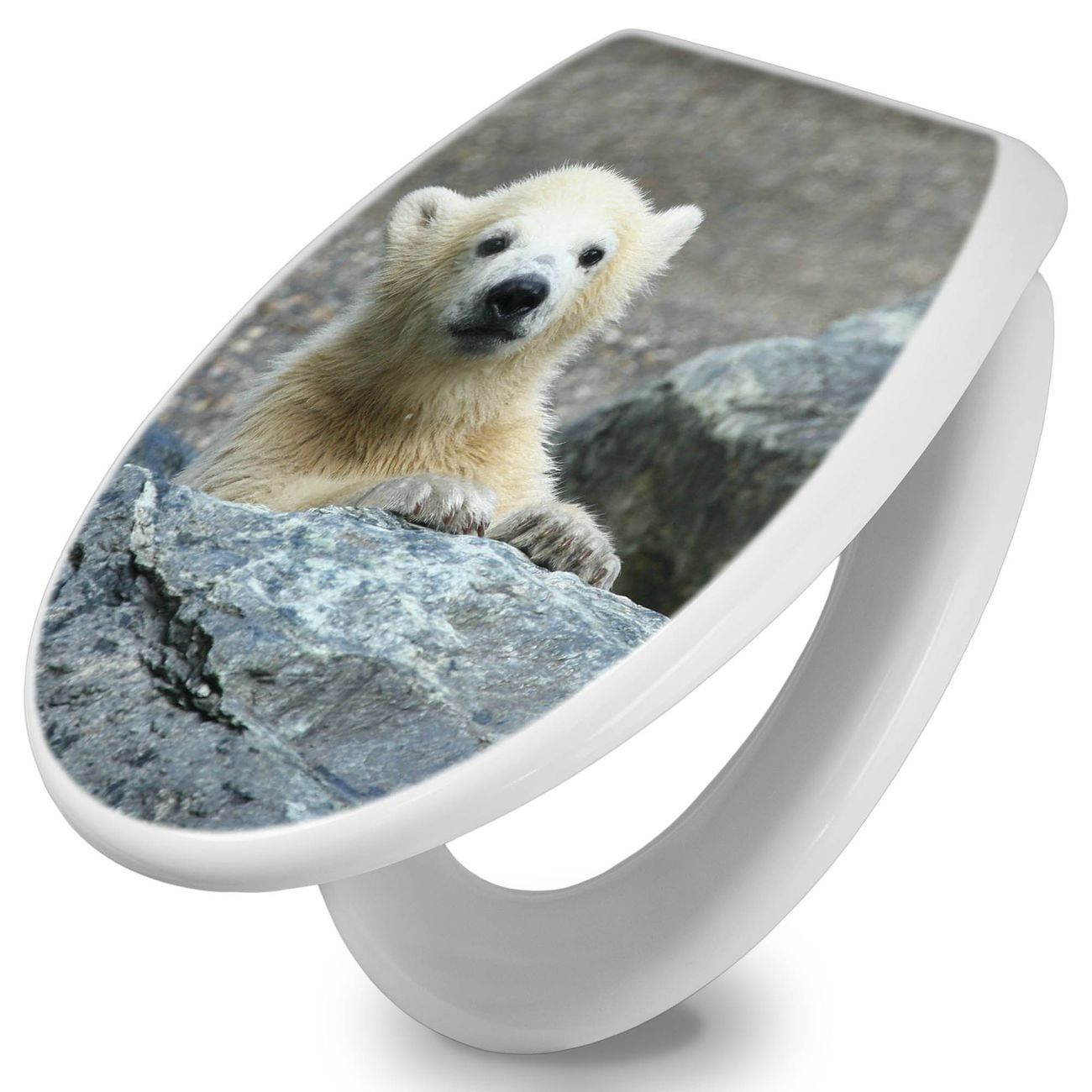 banjado Klobrille mit Absenkautomatik kaufen, Toilettendeckel weiss ohne Kindersitz, Leichte Montage und Dämpfungsverschluss, Motiv Eisbär Baby