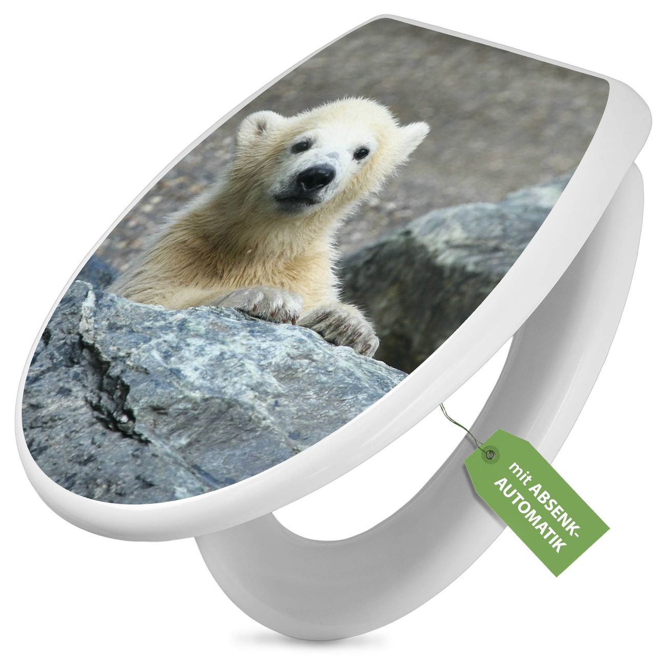 banjado Klobrille mit Absenkautomatik kaufen, Toilettendeckel weiss ohne Kindersitz, Leichte Montage und Dämpfungsverschluss, Motiv Eisbär Baby