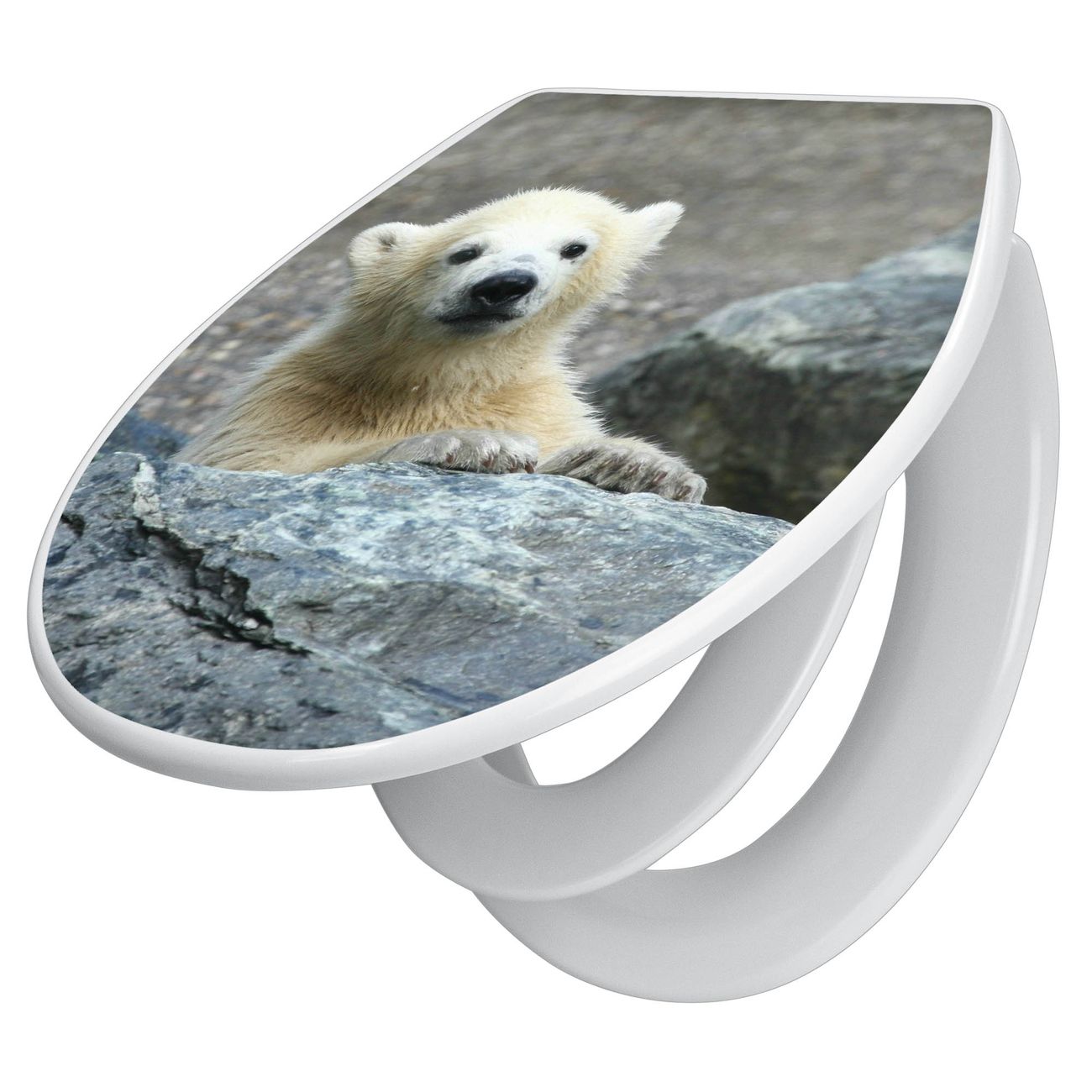 banjado Klobrille mit Absenkautomatik kaufen, Toilettendeckel weiss mit Kindersitz, Leichte Montage und Dämpfungsverschluss, Motiv Eisbär Baby