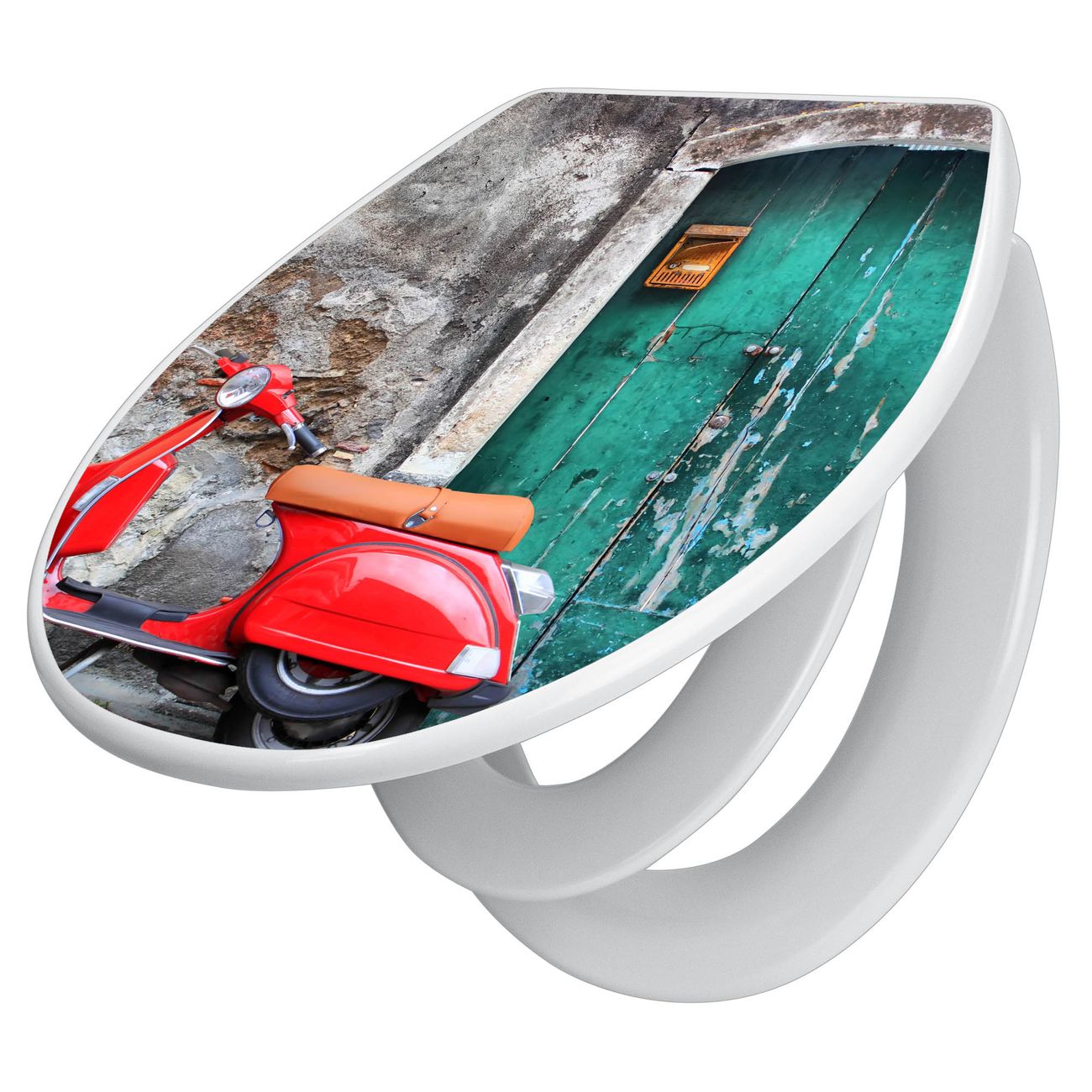 banjado Premium WC-Sitz mit Absenkautomatik O-Form weiß Soft-Close mit Kindersitz Duroplast antibakteriell leichte Reinigung, mit Motiv Italien