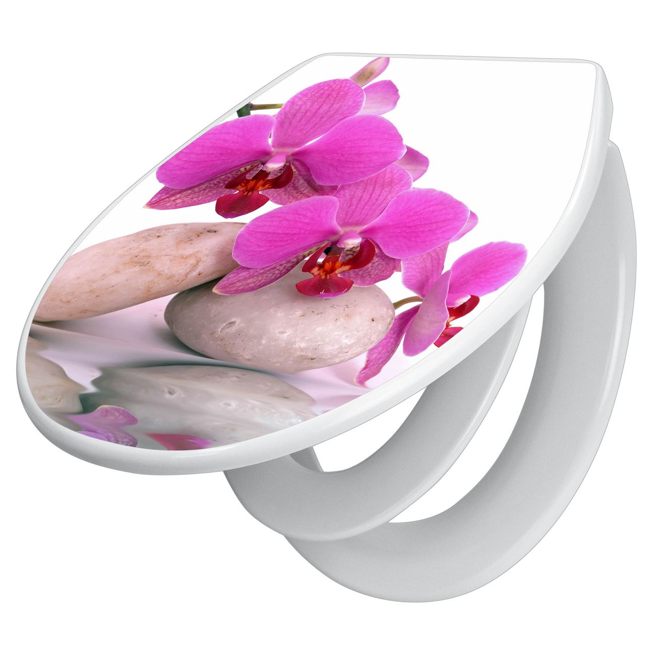 banjado absenkbarer Toilettendeckel weiß mit Soft-Close mit Kindersitz Klobrille O-Form aus Duroplast Motiv Orchidee individuell gestalten