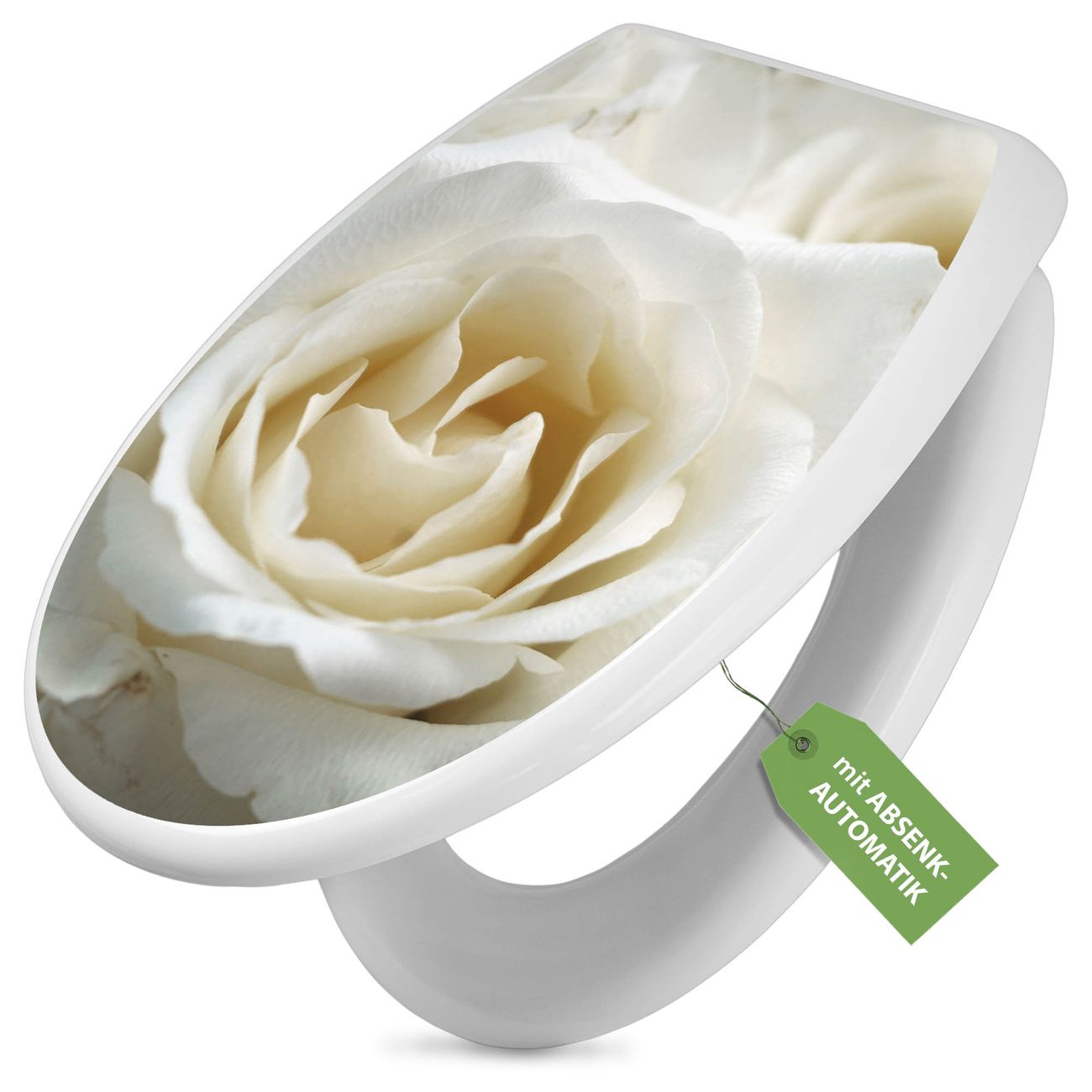banjado Klobrille mit Absenkautomatik kaufen, Toilettendeckel weiss ohne Kindersitz, Leichte Montage und Dämpfungsverschluss, Motiv White Roses