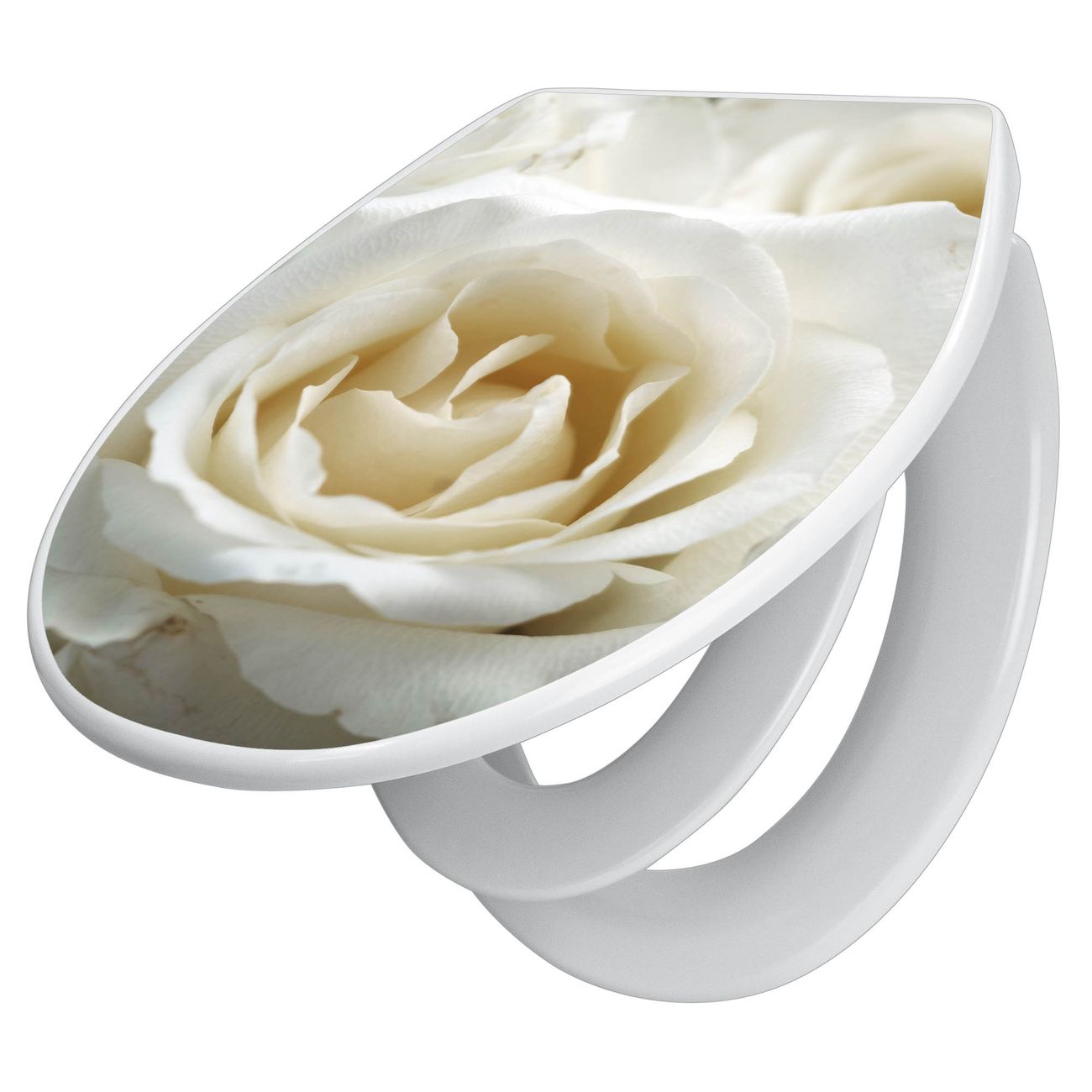 banjado Klobrille mit Absenkautomatik kaufen, Toilettendeckel weiss mit Kindersitz, Leichte Montage und Dämpfungsverschluss, Motiv White Roses