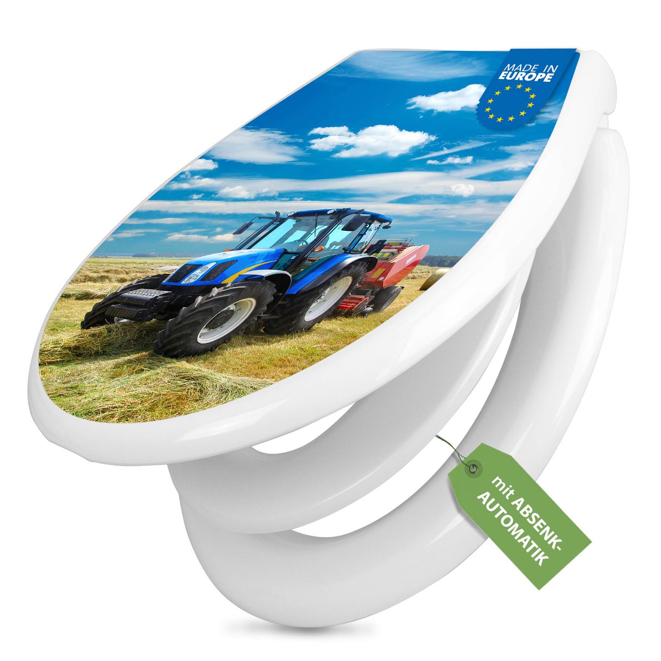 banjado Klobrille mit Absenkautomatik kaufen, Toilettendeckel weiss mit Kindersitz, Leichte Montage und Dämpfungsverschluss, Motiv Traktor