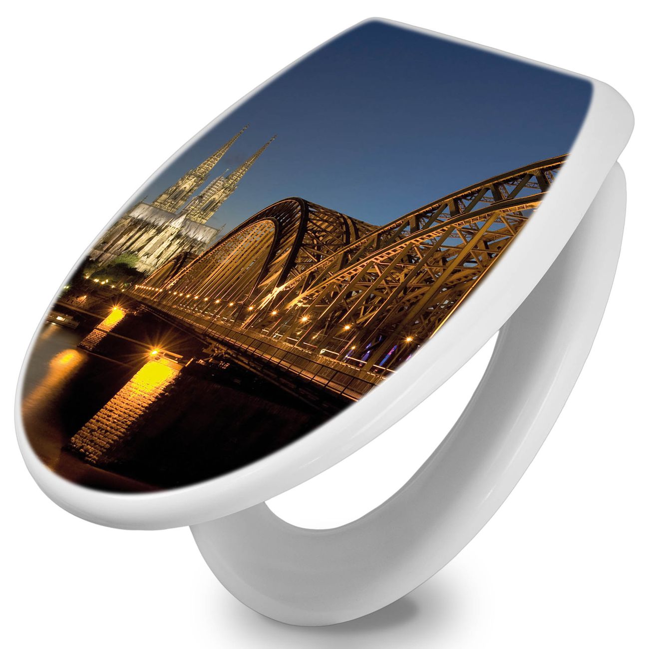 banjado Klobrille mit Absenkautomatik kaufen, Toilettendeckel weiss ohne Kindersitz, Leichte Montage und Dämpfungsverschluss, Motiv Köln