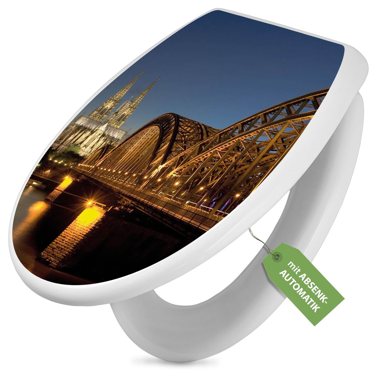 banjado Klobrille mit Absenkautomatik kaufen, Toilettendeckel weiss ohne Kindersitz, Leichte Montage und Dämpfungsverschluss, Motiv Köln