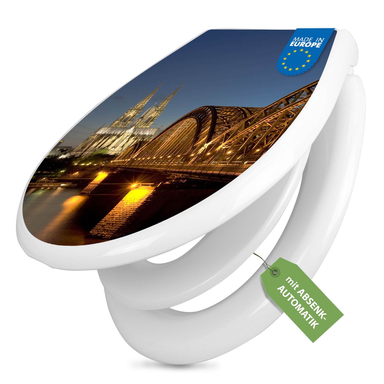 banjado Klobrille mit Absenkautomatik kaufen, Toilettendeckel weiss mit Kindersitz, Leichte Montage und Dämpfungsverschluss, Motiv Köln