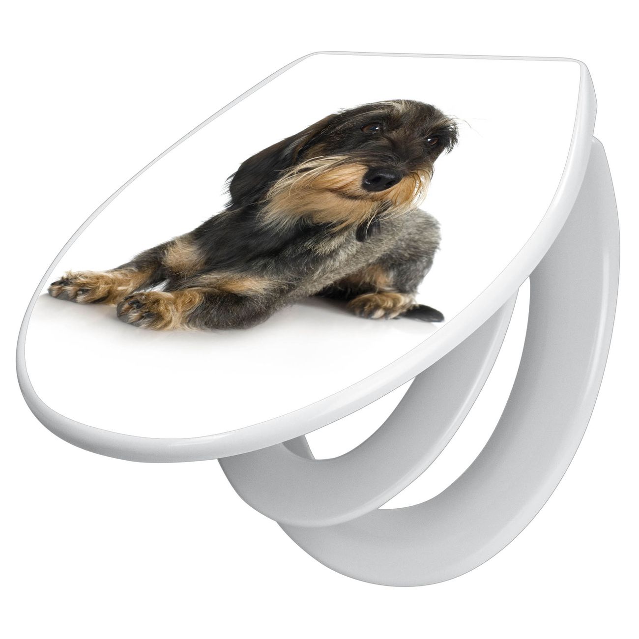 banjado absenkbarer Toilettendeckel weiß mit Soft-Close mit Kindersitz Klobrille O-Form aus Duroplast Motiv Dackel individuell gestalten