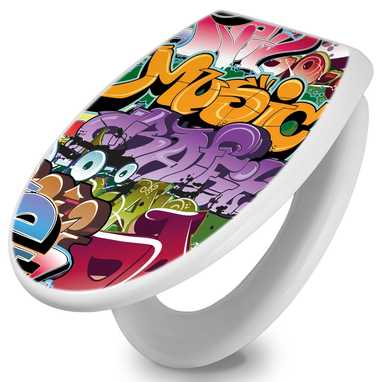 banjado absenkbarer Toilettendeckel weiß mit Soft-Close ohne Kindersitz Klobrille O-Form aus Duroplast Motiv Graffiti individuell gestalten