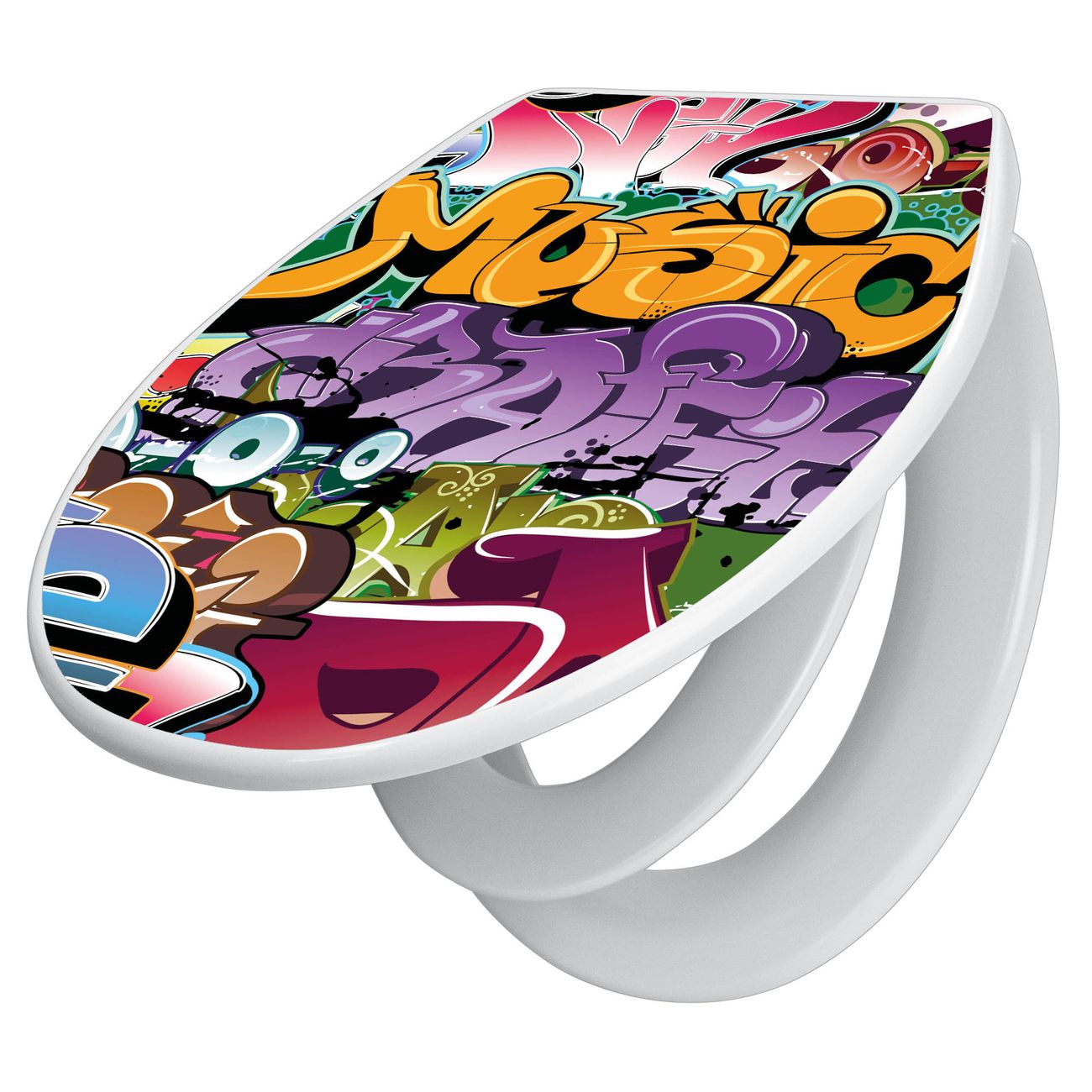 banjado absenkbarer Toilettendeckel weiß mit Soft-Close mit Kindersitz Klobrille O-Form aus Duroplast Motiv Graffiti individuell gestalten