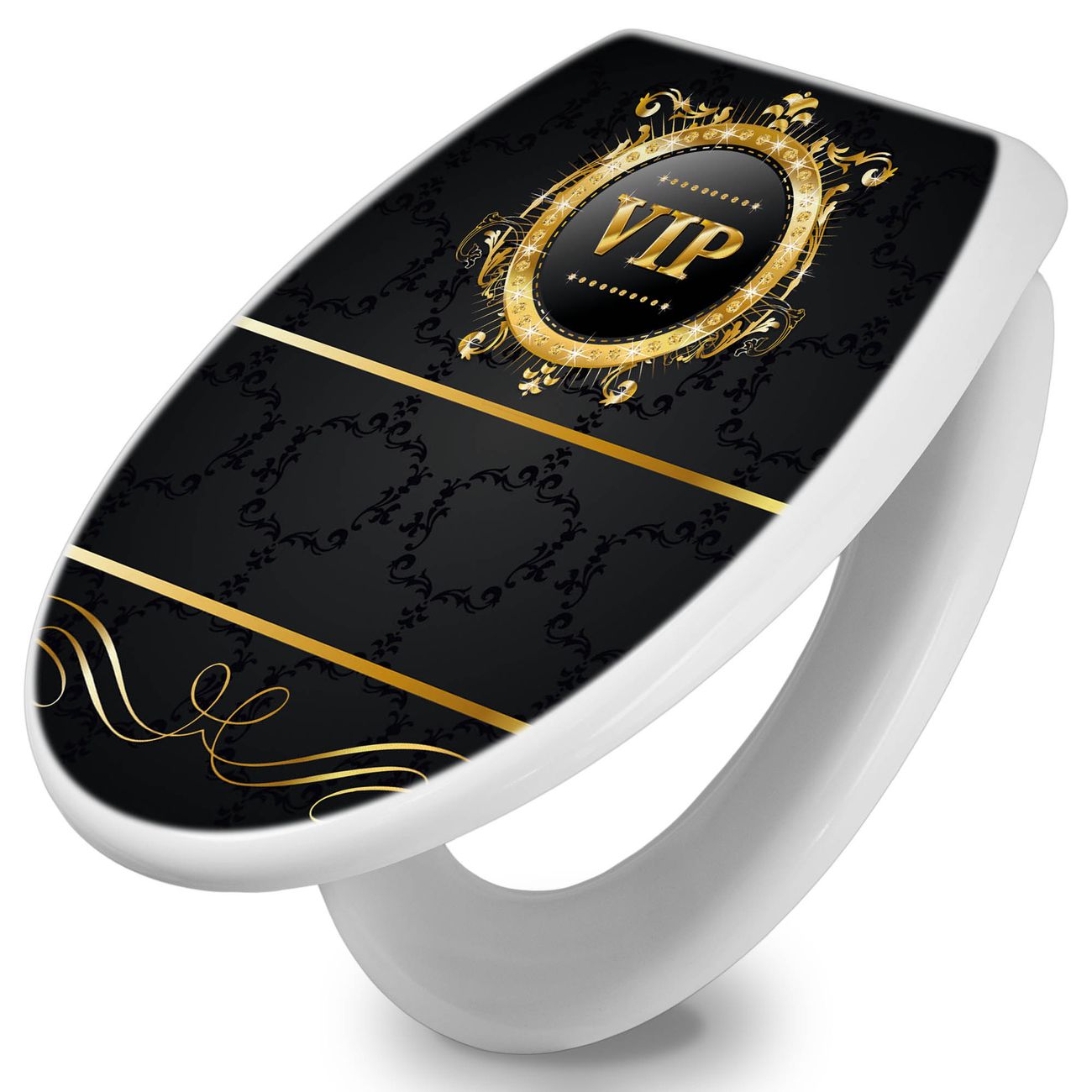 banjado absenkbarer Toilettendeckel weiß mit Soft-Close ohne Kindersitz Klobrille O-Form aus Duroplast Motiv VIP individuell gestalten